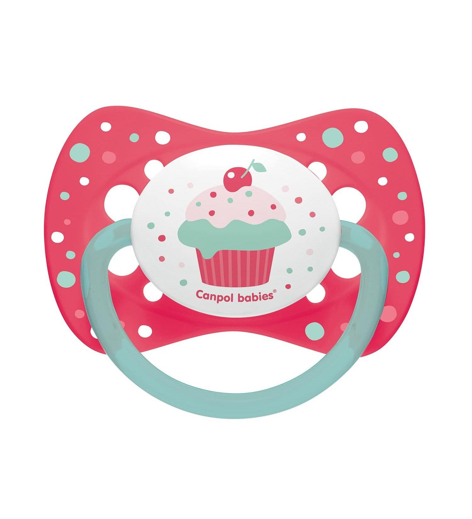 Canpol babies pacifier soothing silicone 6-18m symmetrical CUPCAK pink