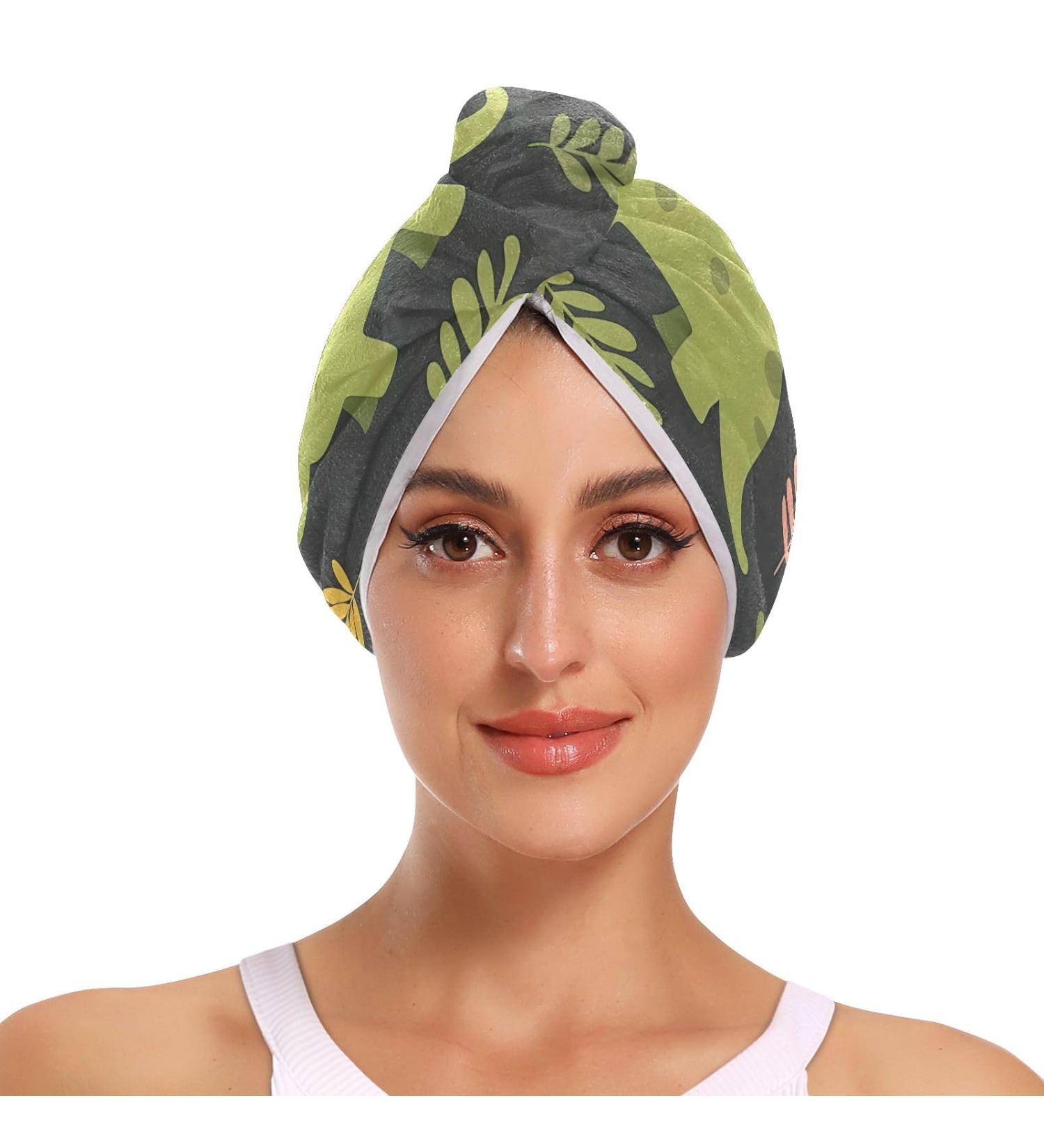 Dinosaur Hair Towel 2 Pack - Super Absorbent Quick Dry Hair Turbans for Women & Girls - Buy Online on GoSupps.com