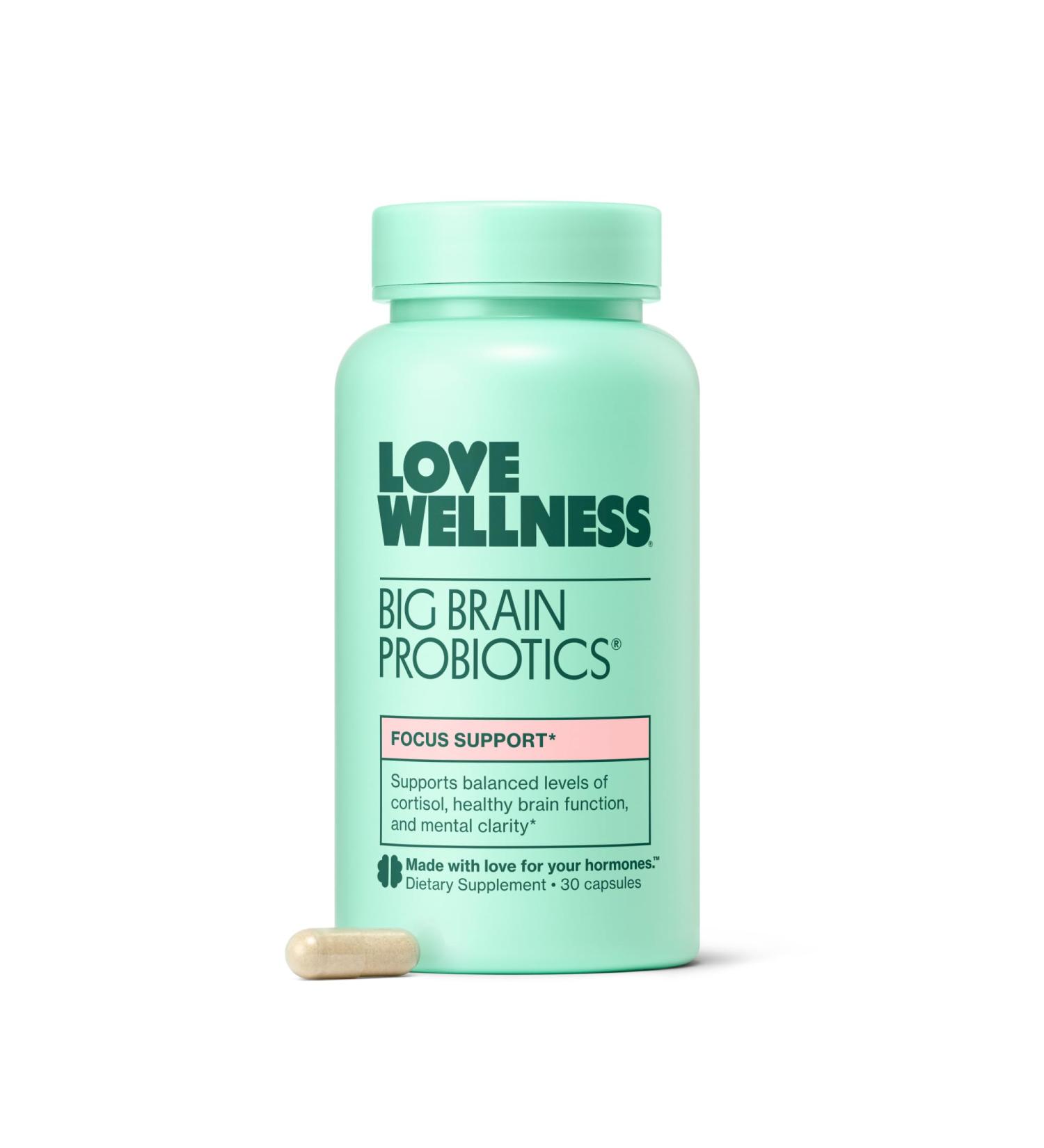 Love Wellness Big Brain Probiotics | Nootropics Brain Support Supplement | Brain Supplements for Memory and Focus | Promotes Mental Clarity & Mood | Organic Reishi Chaga & Lions Mane | 30 Count - Buy Online on GoSupps.com