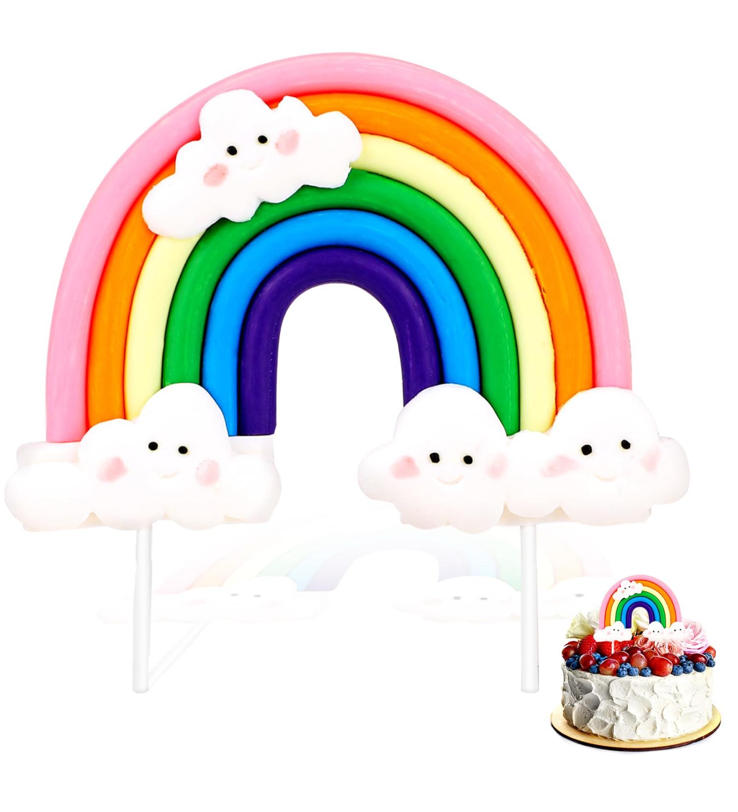 Rainbow Cake Topper Soft Pottery Cute Rainbow Cloud Cake Decorations Colorful Rainbow Cupcake Topper personalized Cake Topper Reusable Happy Birthday Cake Topper Birthday Party Decorations Supplies - Buy Online on GoSupps.com
