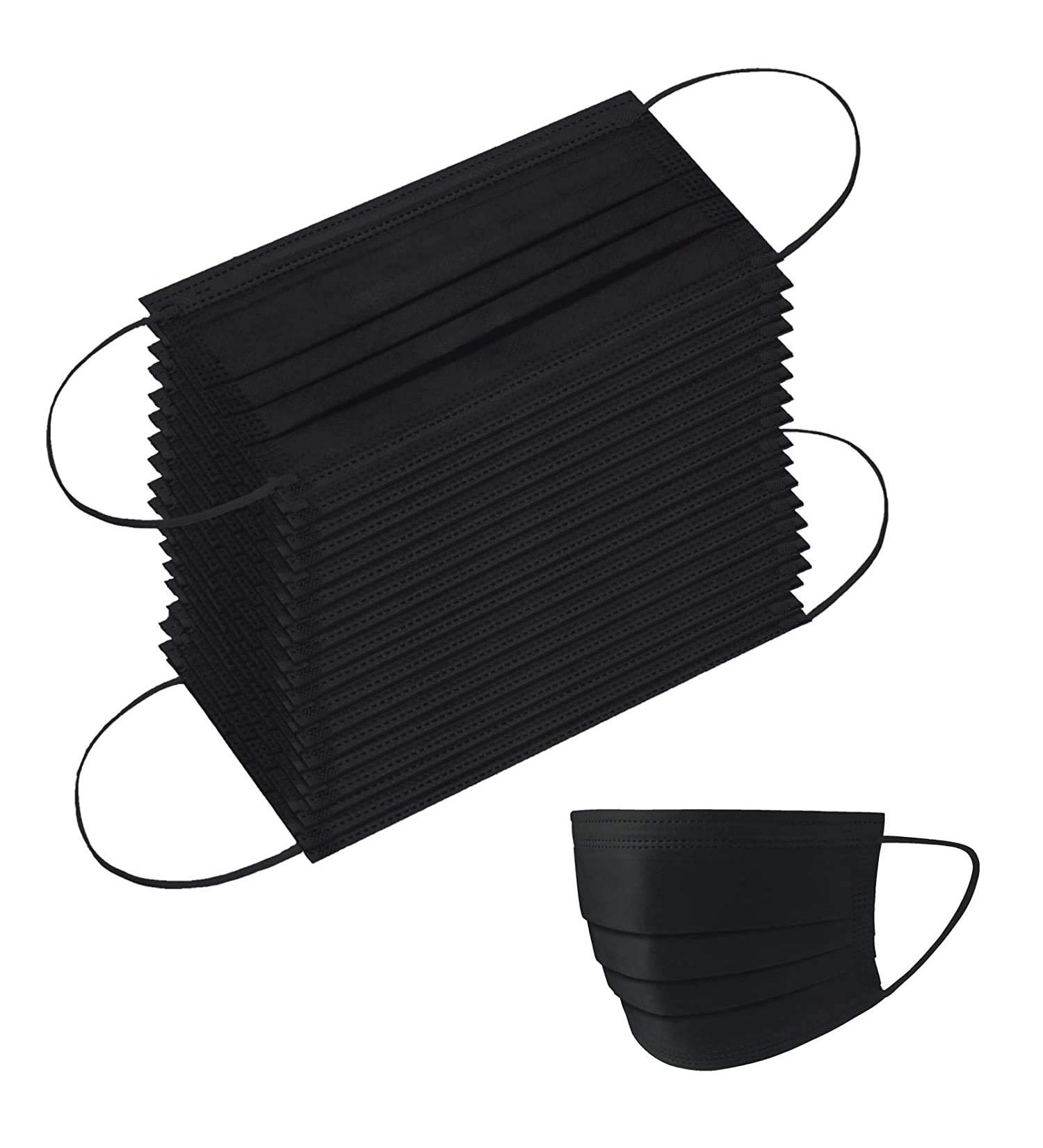 100PCS Black Disposable Face Masks with 3 Layer Protection and Adjustable Ear Loops - Buy Online on GoSupps.com