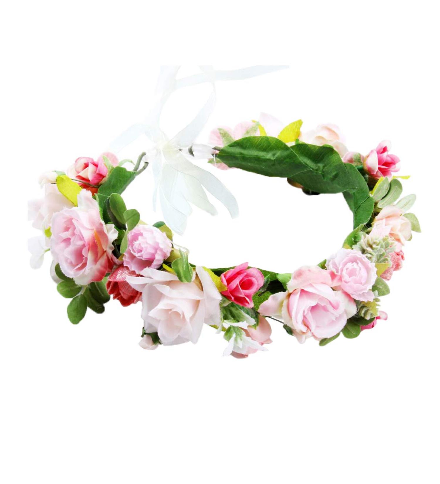 Brikuinr Flower Halo Floral Crown Wreath Boho Flower Headband Hair Wreath Hair Garland Floral Headpiece with Ribbon Wedding Party Festival - Buy Online on GoSupps.com