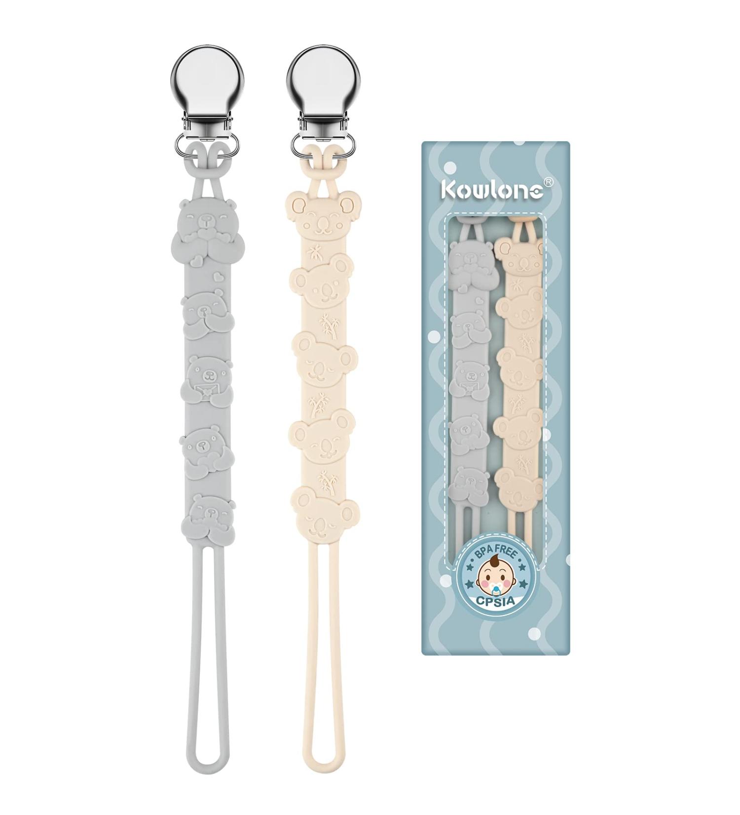 Kowlone Koala Bear Silicone Dummy Clip for Teething Baby - Beige Dim Grey - Buy Online on GoSupps.com