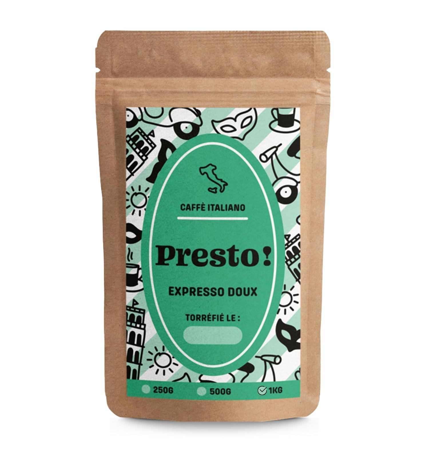 Caf En Grain Presto Expresso Doux 1kg | 100% Arabica Torr fi L Italienne | Espresso L ger Et Velout | Ar mes De Noisette Et Chocolat | Id al Machine Caf Grain - Buy Online on GoSupps.com