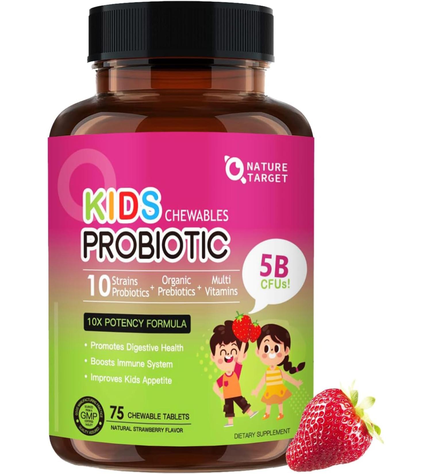 NATURE TARGET Kids Probiotic Chewable - Strawberry-flavored - 75 Chewable Tablet - Buy Online on GoSupps.com
