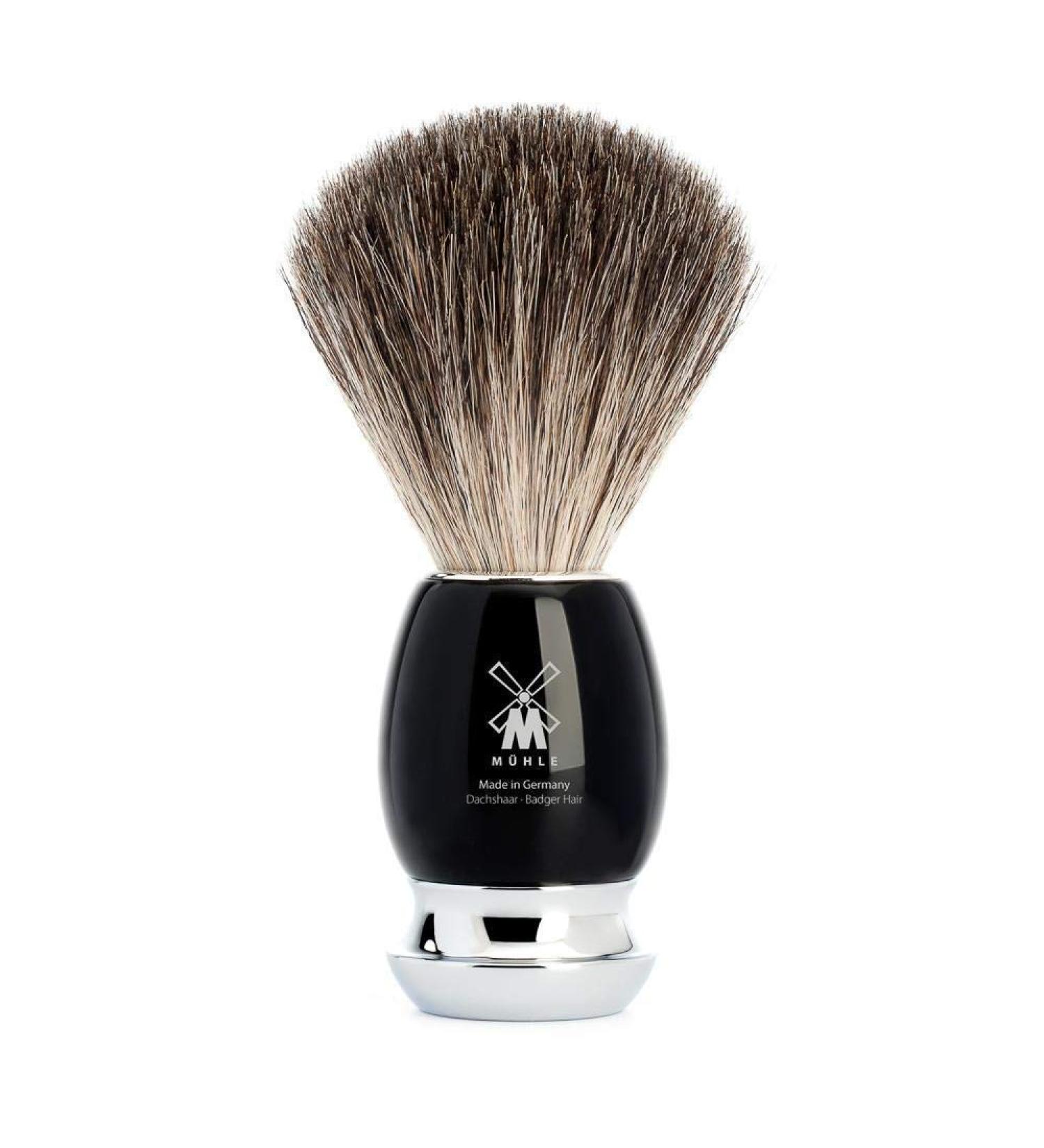 M HLE Vivo shaving brush - shaving brush made of pure badger hair - handle made of black precious resin and metal accents
