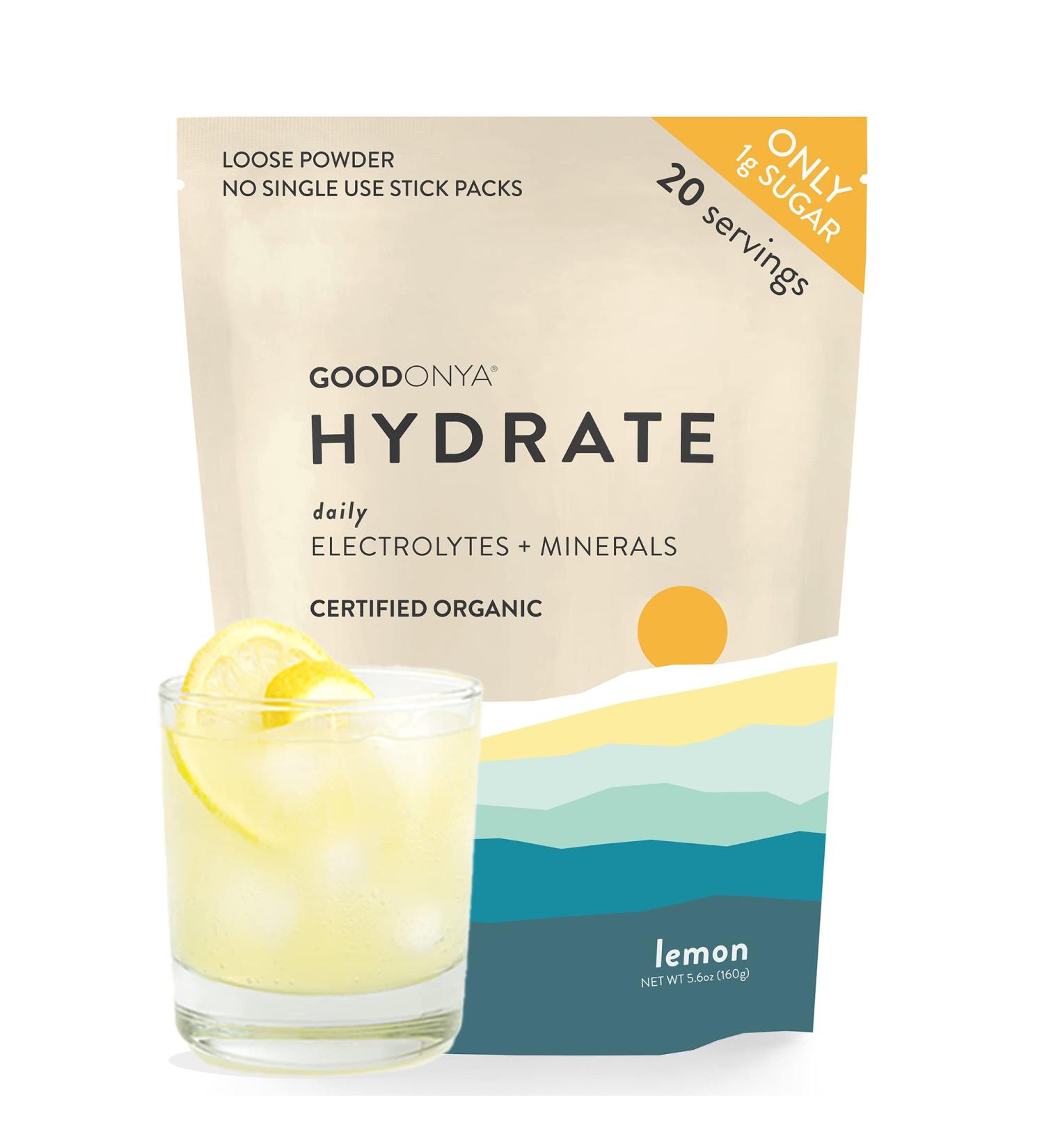 GOODONYA Hydrate Electrolyte & Mineral Powder 5.6oz - Certified Organic with Real Lemon Juice, Himalayan Pink Salt, Coconut Water - Paleo & Plant Based Formula, No Sugar Added (20 Servings) - Buy Online on GoSupps.com