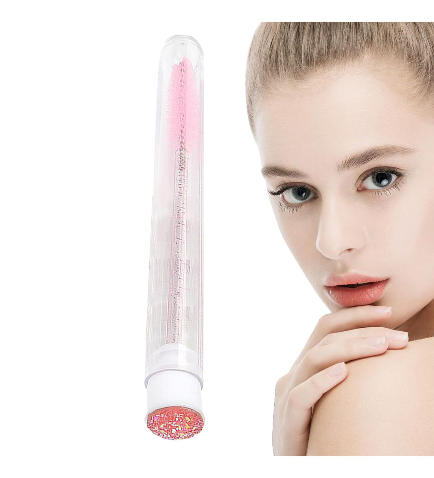Mascara Brushes | Lash Spoolies - Mascara Applicator Stylish Rhinestone Eyelash Mascara Brushes with Tube for Eye Lashes Extension Eyebrow and Makeup Rowces Light Pink - Buy Online on GoSupps.com