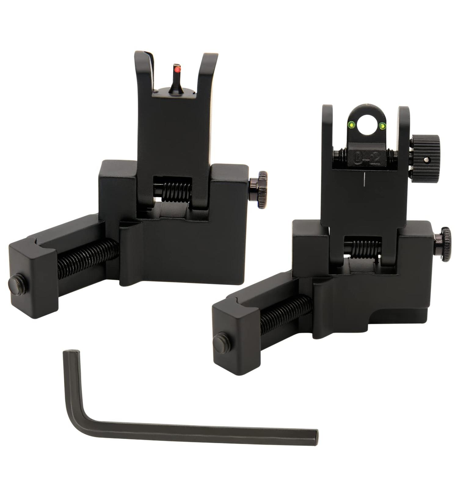 KELEN 45 Degree Offset Flip Up Sight Set - Front and Rear Fiber Optics Iron Sights with Red/Green Dots for Picatinny Weaver Rails - Buy Online on GoSupps.com