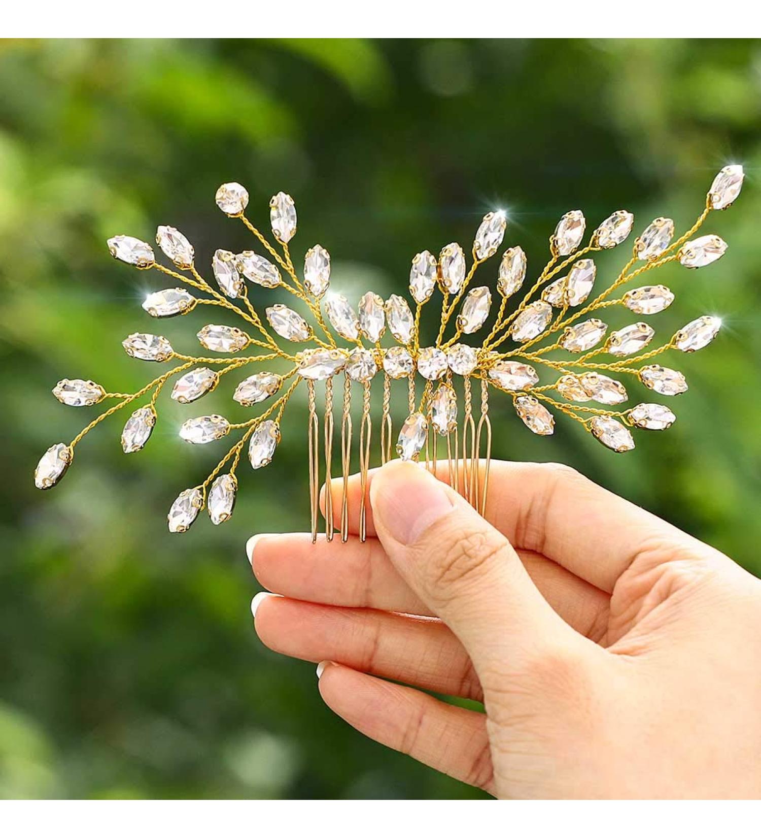 Yokawe Gold Bridal Wedding Hair Comb - Vintage Rhinestone Side Combs for Women and Girls - Buy Online on GoSupps.com