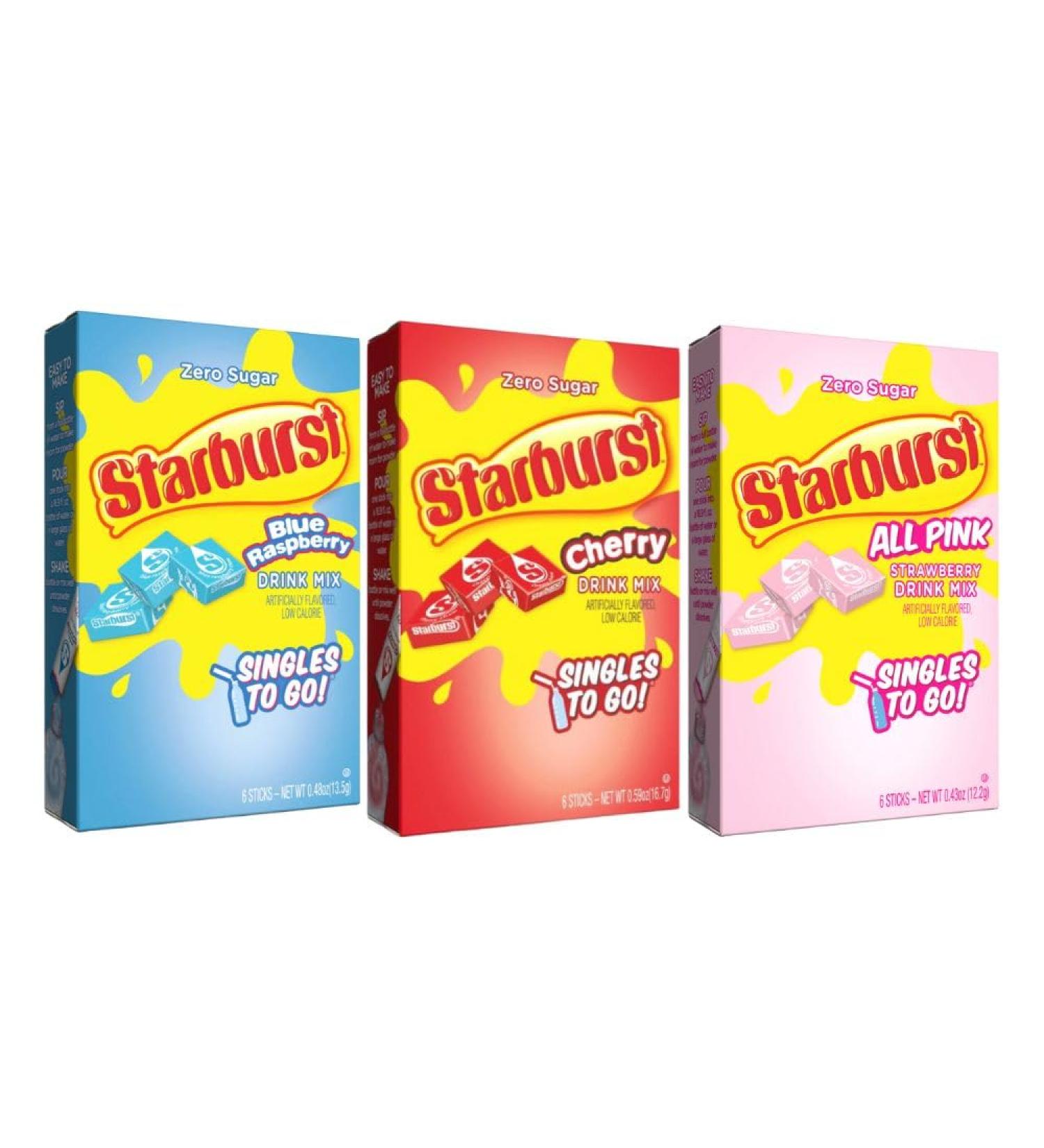 Star-burst Drink Mix All Pink Strawberry Cherry and Blue Raspberry Singles to go Zero Sugar Juice Drink Mix Low Calorie Drinks 3 Boxes with 6 Packets Each (Pack of 3) - Buy Online on GoSupps.com