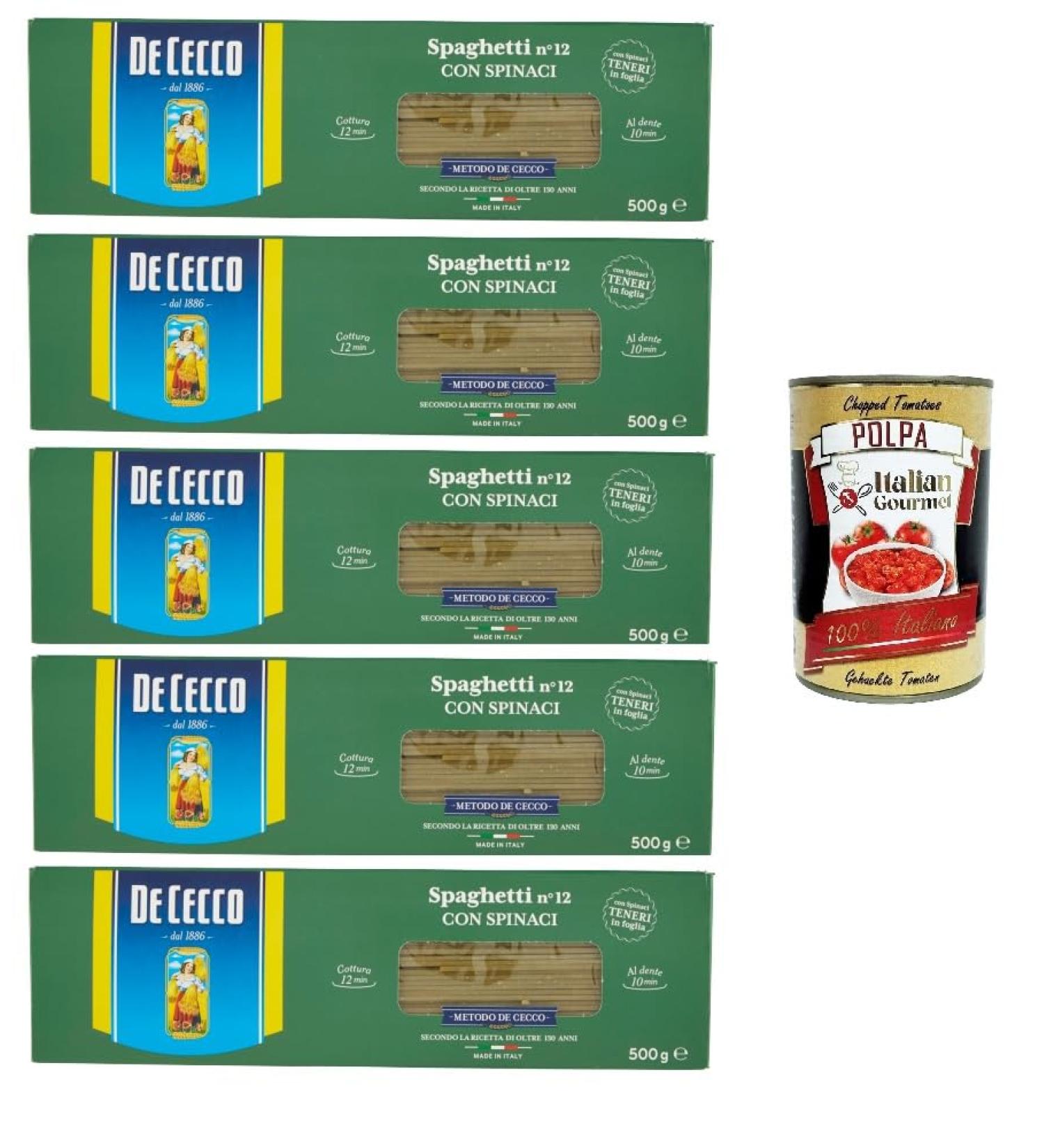  Italian Gourmet E.R. De Cecco Lot de 5 spaghetti n 12 aux pinards 500 g + Italian Gourmet polpa 400 g - Buy Online on GoSupps.com