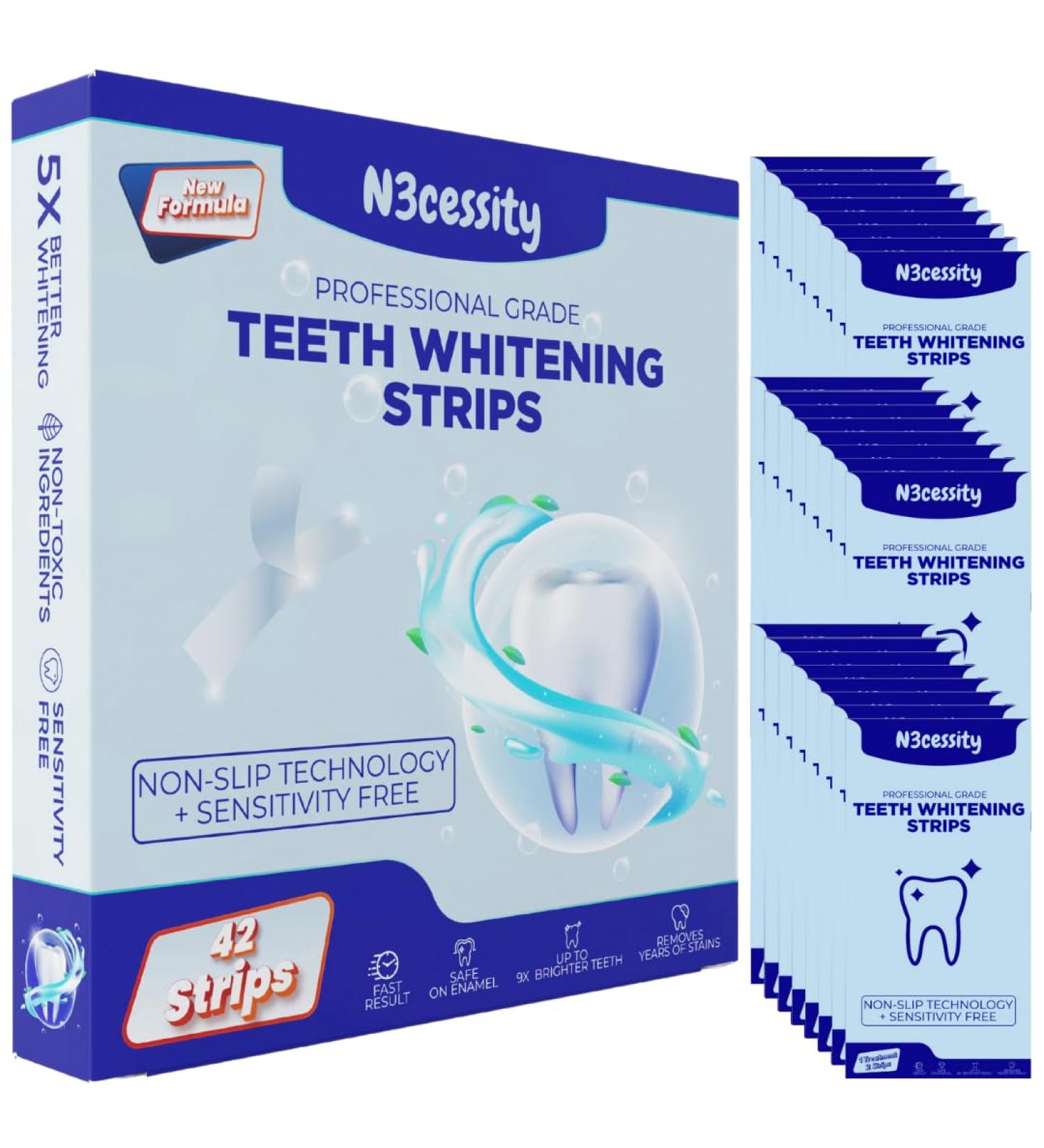 N3cessity Professional Teeth Whitening Strips 21 Treatments - Enamel Safe - Non-Sensitive Formula - 42 Peroxide Free Whitening Strips - Teeth Whitening Kit + - Buy Online on GoSupps.com