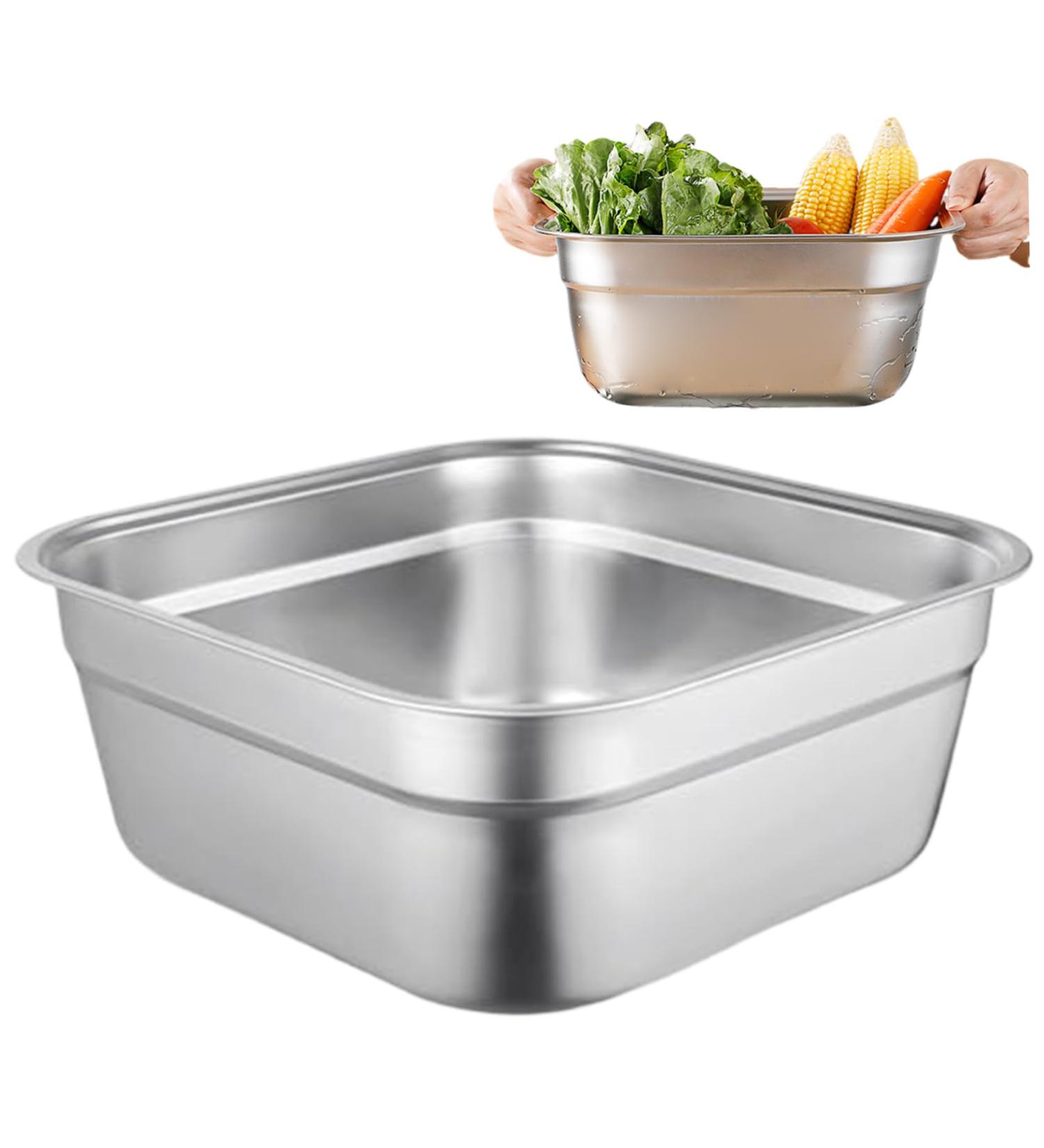 Stainless Steel Tub Dish Tub Stainless Steel Wash Tub 12'' Square Wash Basin Stable Flat Bottom Vegetable Washing Basket with Smooth Wide Edge Washing Up Bowl Multi-Purpose Dish Pan - Buy Online on GoSupps.com