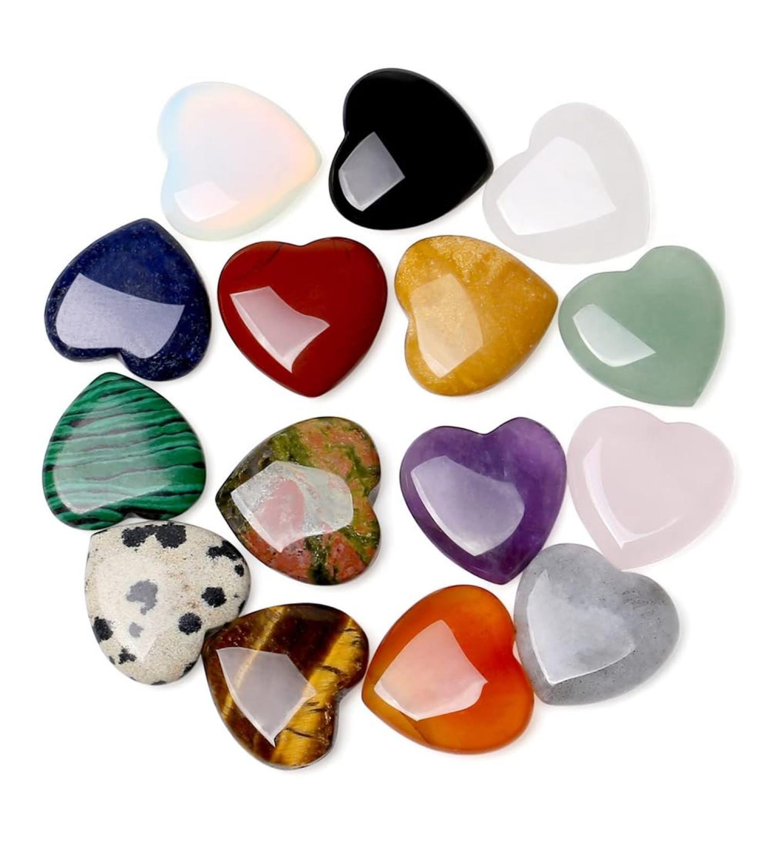 Kenntsh 15 Piece Natural Love Stone Quartz Clear Quartz Eye Heart Set Palm Thumb Gemstones Meditation 0.8 Inch - Buy Online on GoSupps.com