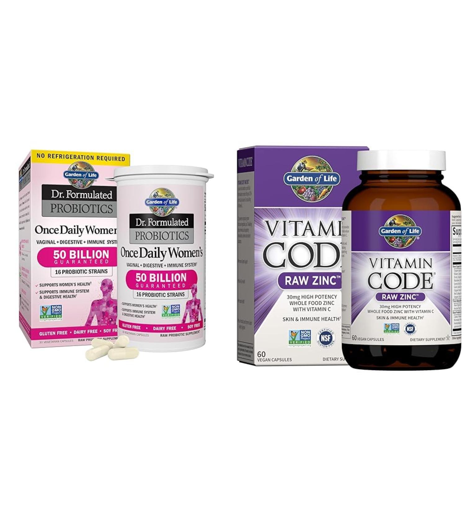Garden of Life & Zinc Supplements 30mg High Potency Raw Zinc and Vitamin C Multimineral Supplement Vitamin Code/Trace Minerals & Probiotics for Skin Health & Immune Support 60 Vegan Capsules Probiotics + Zinc Supplements  - Buy Online on GoSupps.com