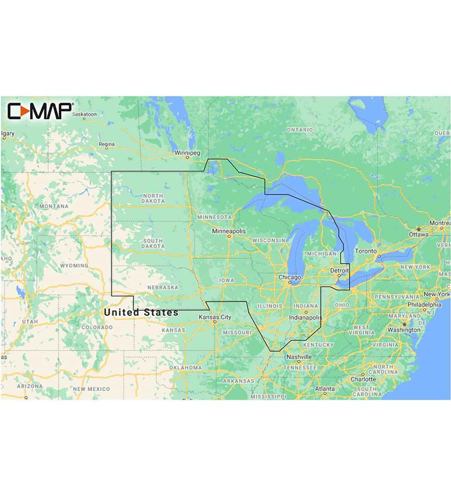 C-MAP Reveal Lake Charts for Marine GPS Navigation with Shaded Relief, Hi-Res Bathymetry, Vectors, Custom Depth Shading Us Lakes North Central
