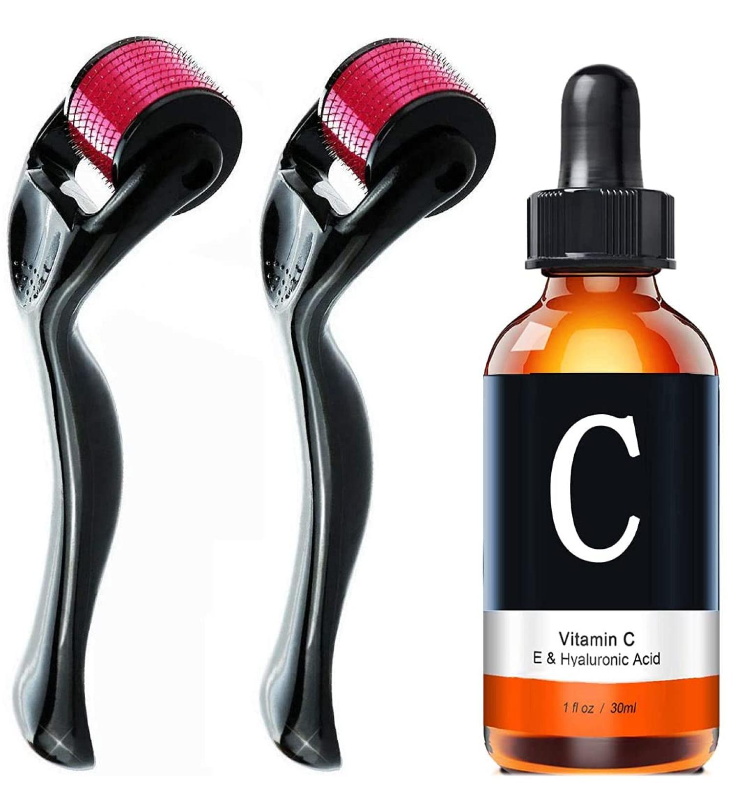 Xyemao Derma Roller 540 Titanium Skin Care Micro Needle 0.5mm/1.0mm + Vitamin C Serum Vitamin E with Hyaluronic Acid (2 Pack) - Buy Online on GoSupps.com