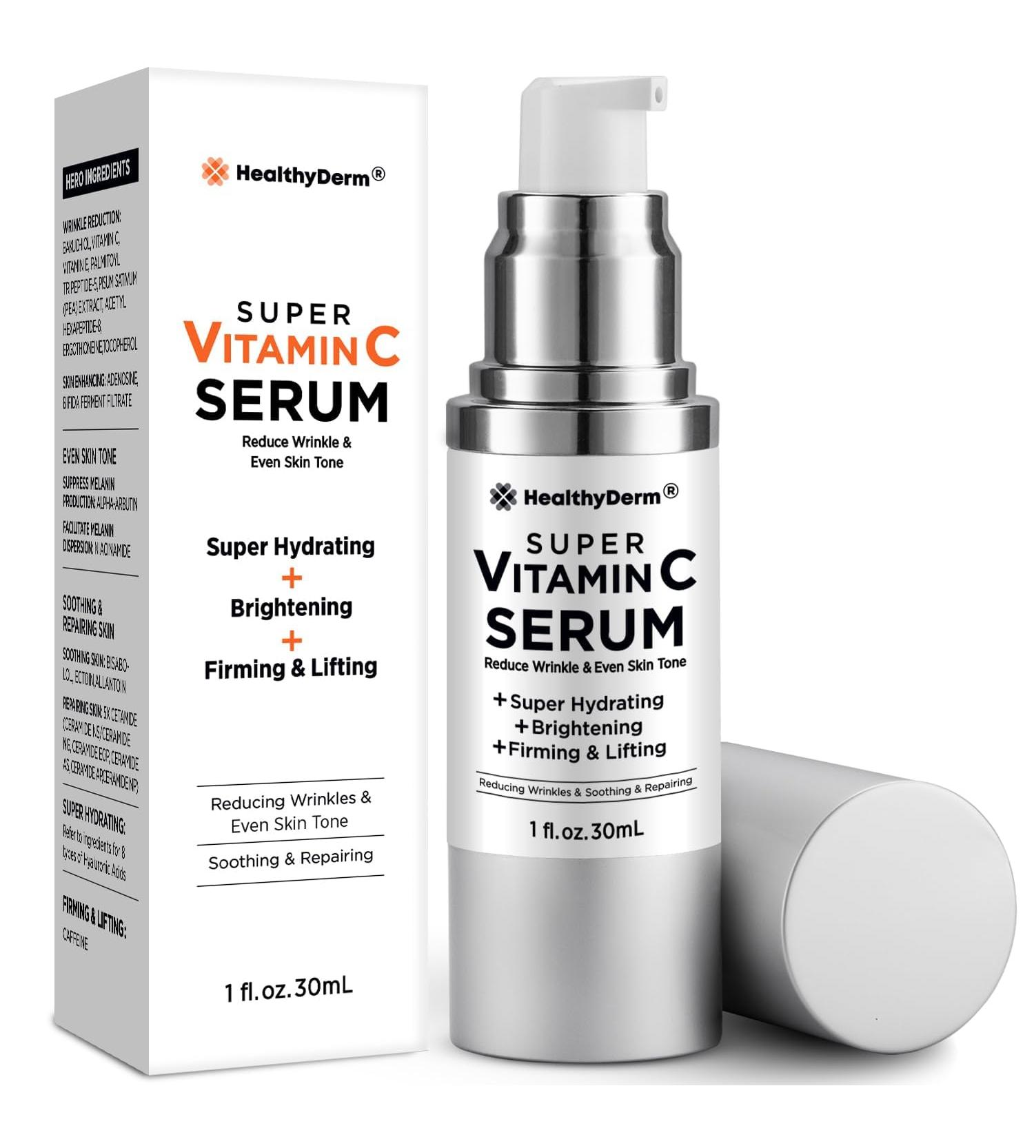 Super Vitamin C Hyaluronic Serum for Women: Super Vitamin C Hyaluronic Serum Face for Women Over 50+ - Anti-Ageing Hyaluronic Acid Serum for Face - Moisturising Lifting White - Buy Online on GoSupps.com