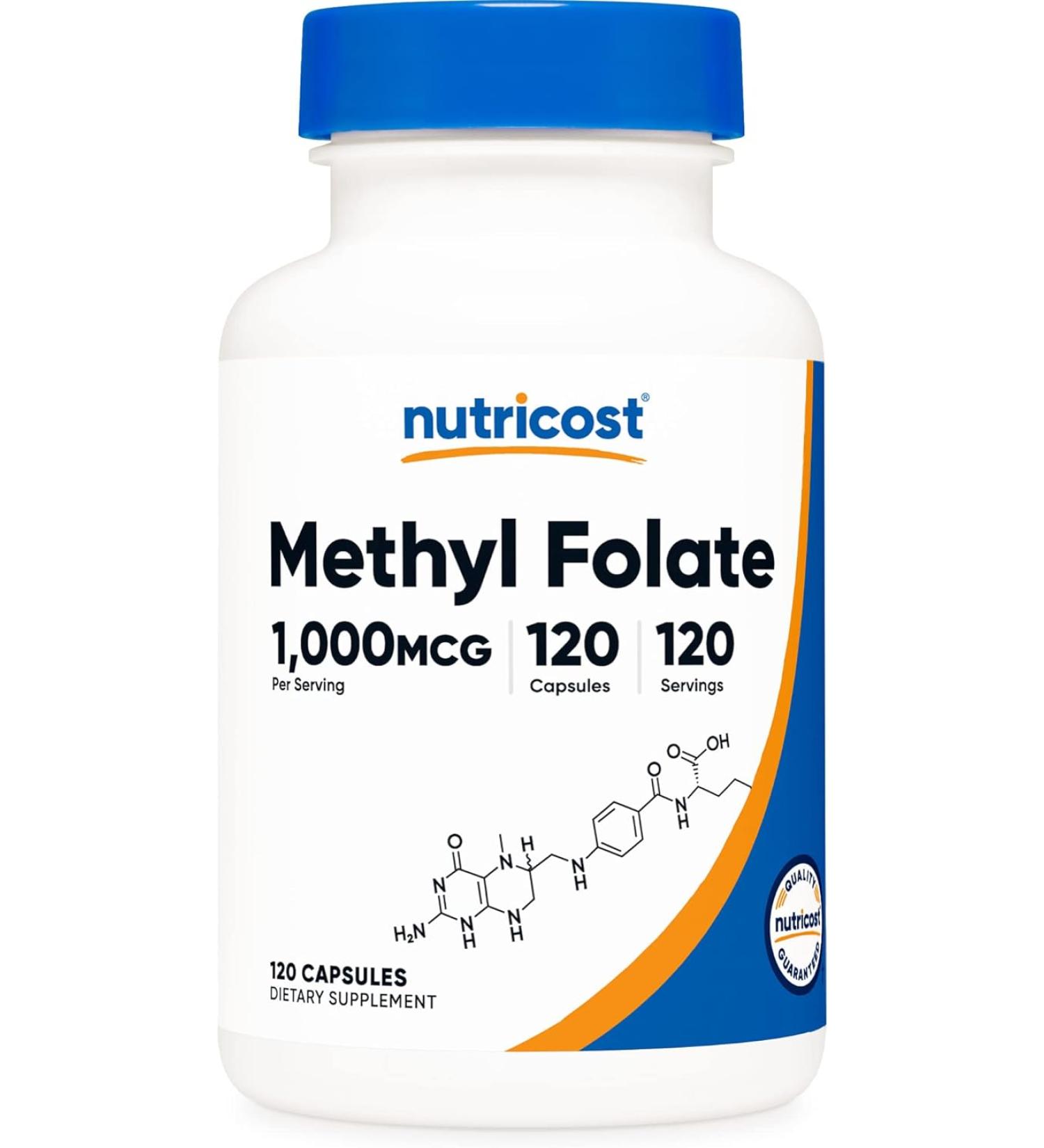 Nutricost Methyl Folate 1000mcg - 120 Vegetarian Capsules | Gluten-Free & Non-GMO - Buy Online on GoSupps.com
