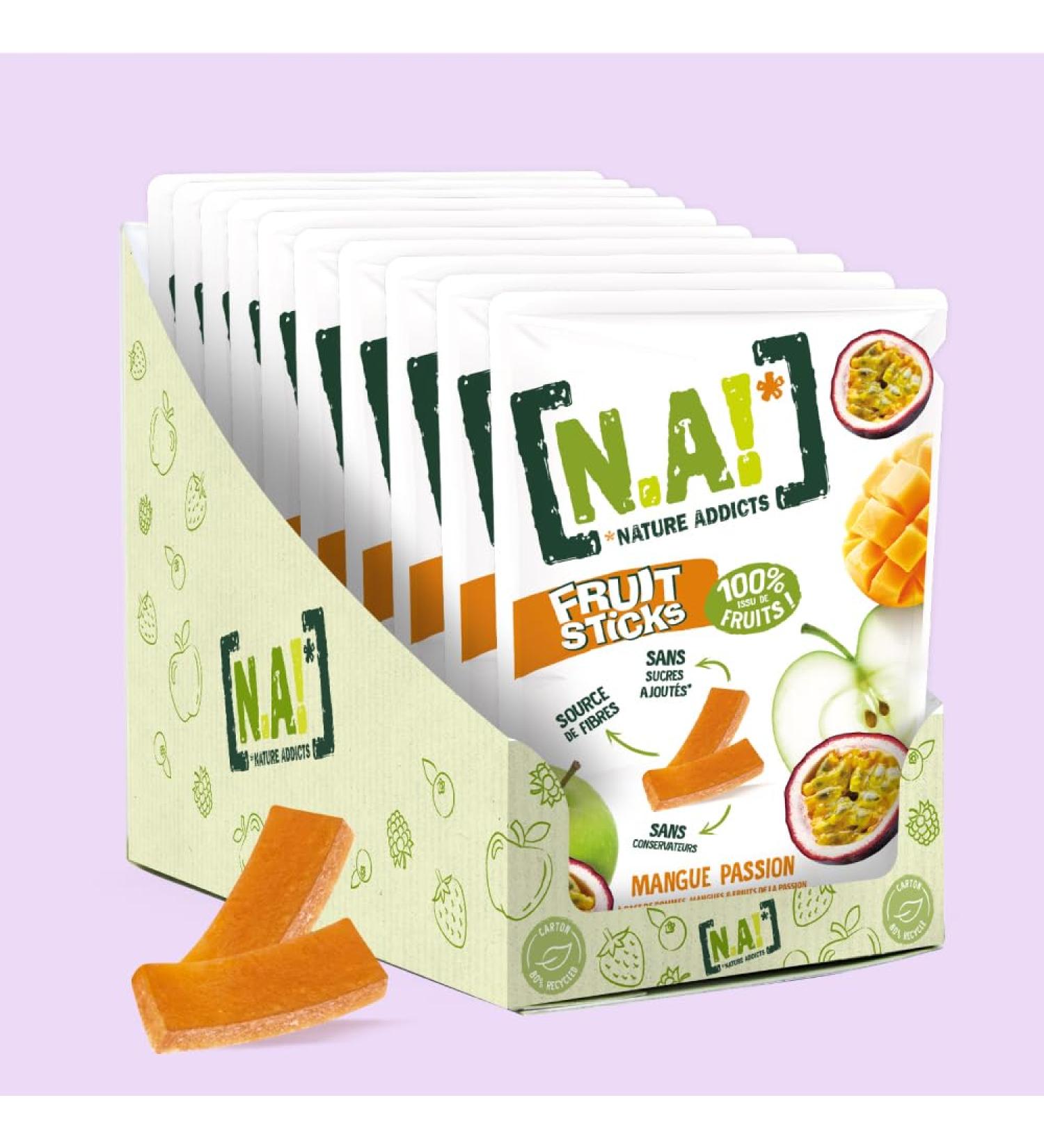 N.A Nature Addicts Pack of 10 Passion Mango Fruit Sticks 40 g - 100 Purcent Fruits - No Added Sugars No Sweeteners or Prese - Buy Online on GoSupps.com