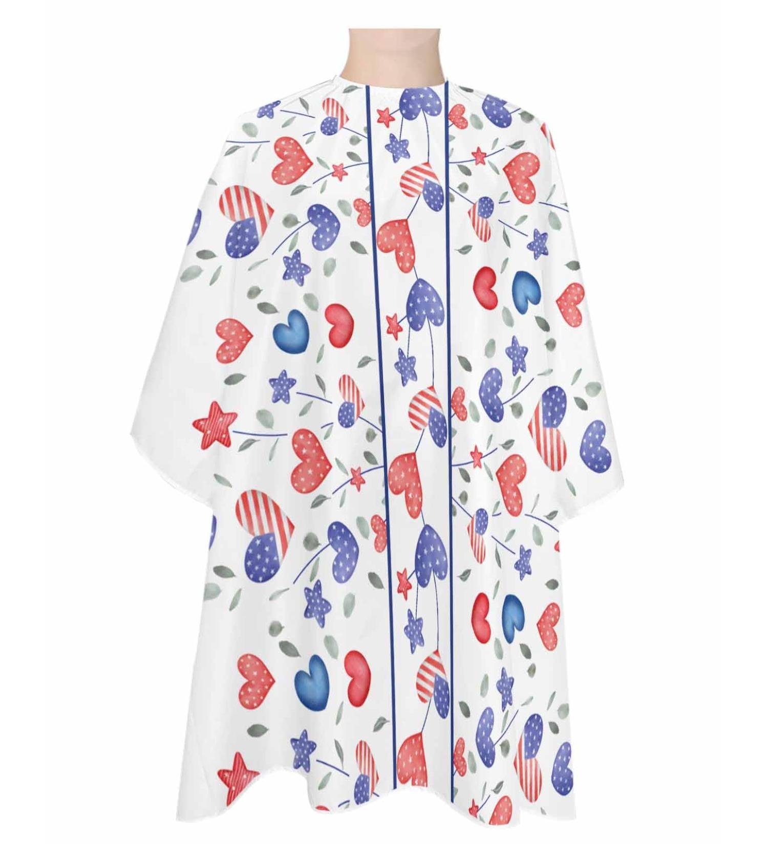 Shop Independence Day Barber Cape | Adjustable Hair Cutting Cape for Men Women & Kids - Red Blue Love Heart & Stars Design - Buy Online on GoSupps.com