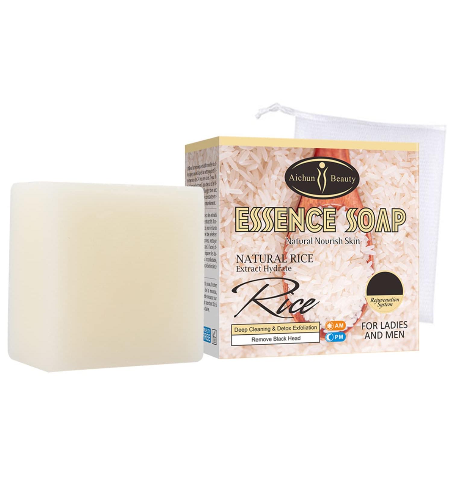 AICHUN BEAUTY Essence Soap - Natural Rice Extract for Deep Cleaning Detox Exfoliation & Acne Scar Repair - 100g/3.38fl.oz - Hydrate & Remove Blackheads - Buy Online on GoSupps.com