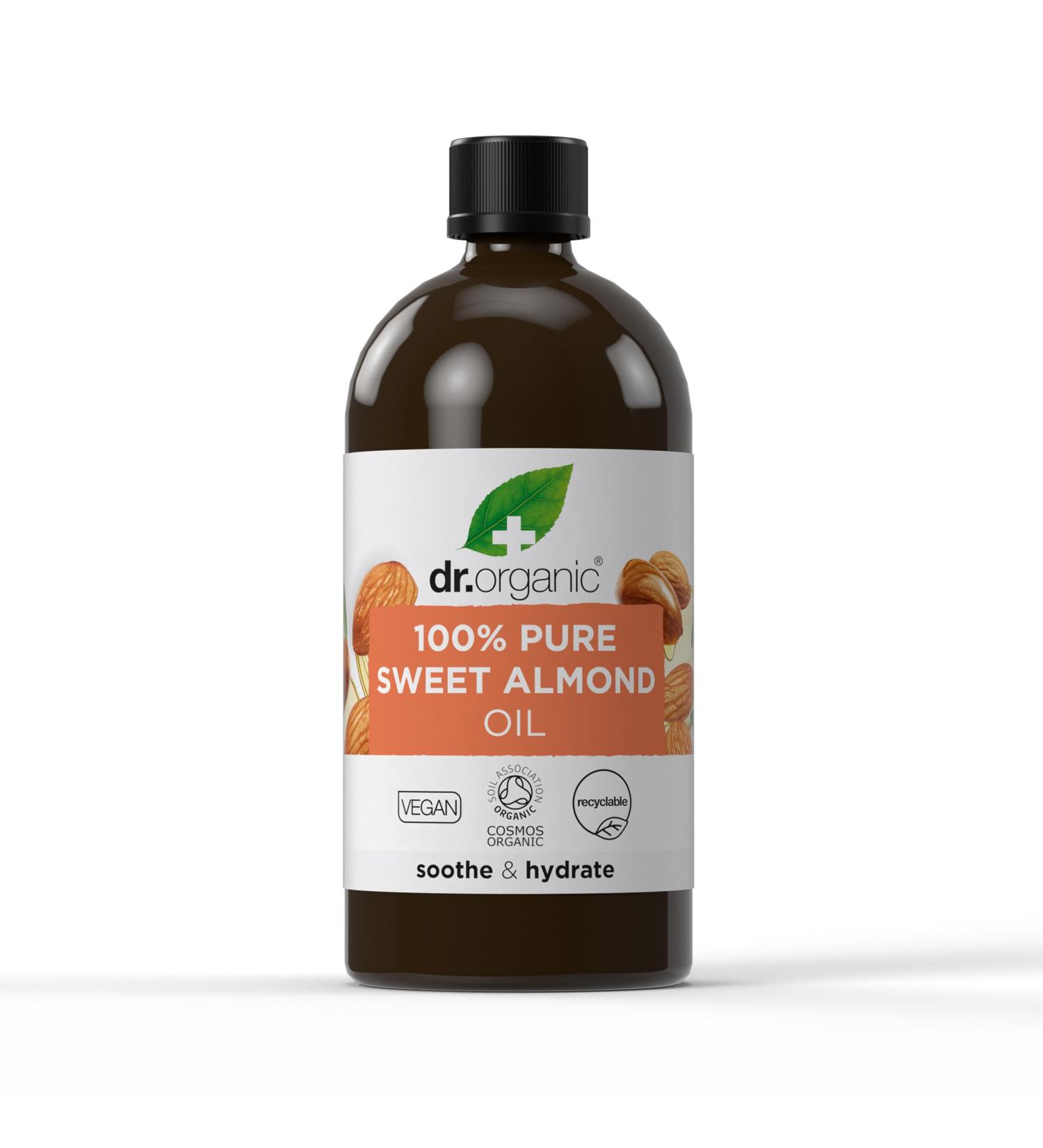 Dr Organic Sweet Almond Oil 100% Pure and Natural Moisturizing Multi-Action Face Body and Hair Carrier Oil Vegan Cruelty Free Paraben and SLS Free Organic 100ml - Buy Online on GoSupps.com