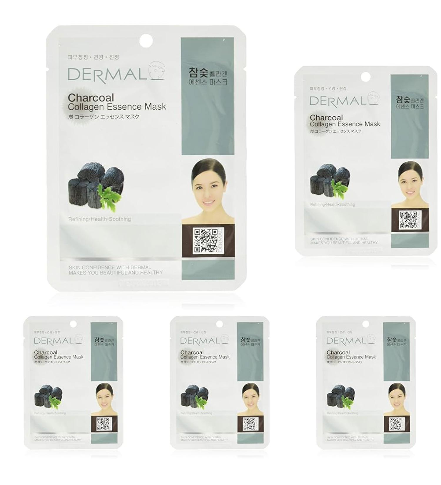 DERMAL Charcoal Collagen Essence Mask Pack (Pack of 5) - Hydrating & Revitalizing Face Masks for Radiant Skin - Ideal for All Skin Types - Buy Online on GoSupps.com