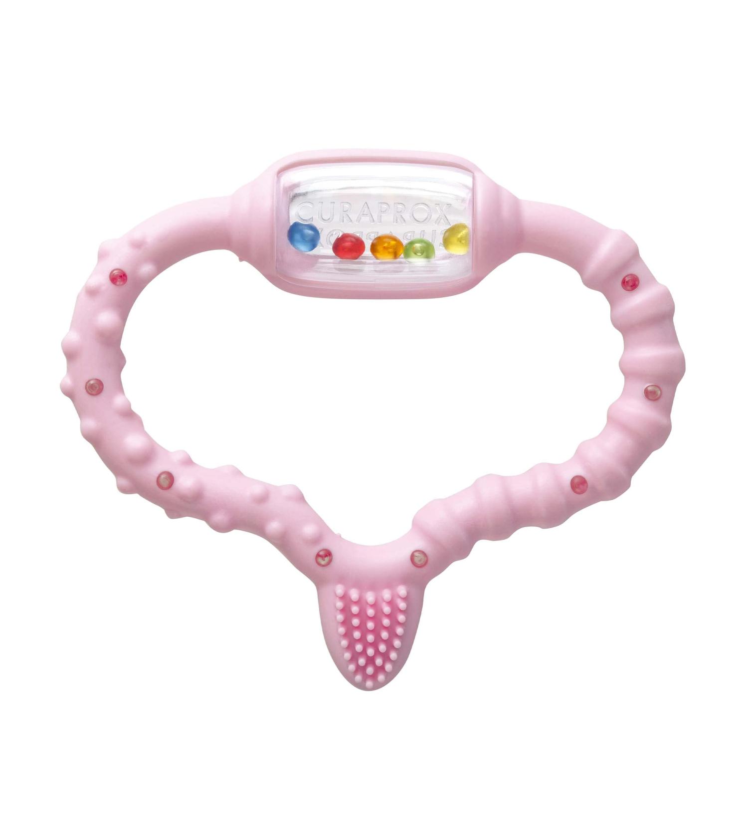 Curaprox Pink Baby Bite Ring with Rattle & Learning Toothbrush BPA-Free Teething Toy for Infants - Buy Online on GoSupps.com