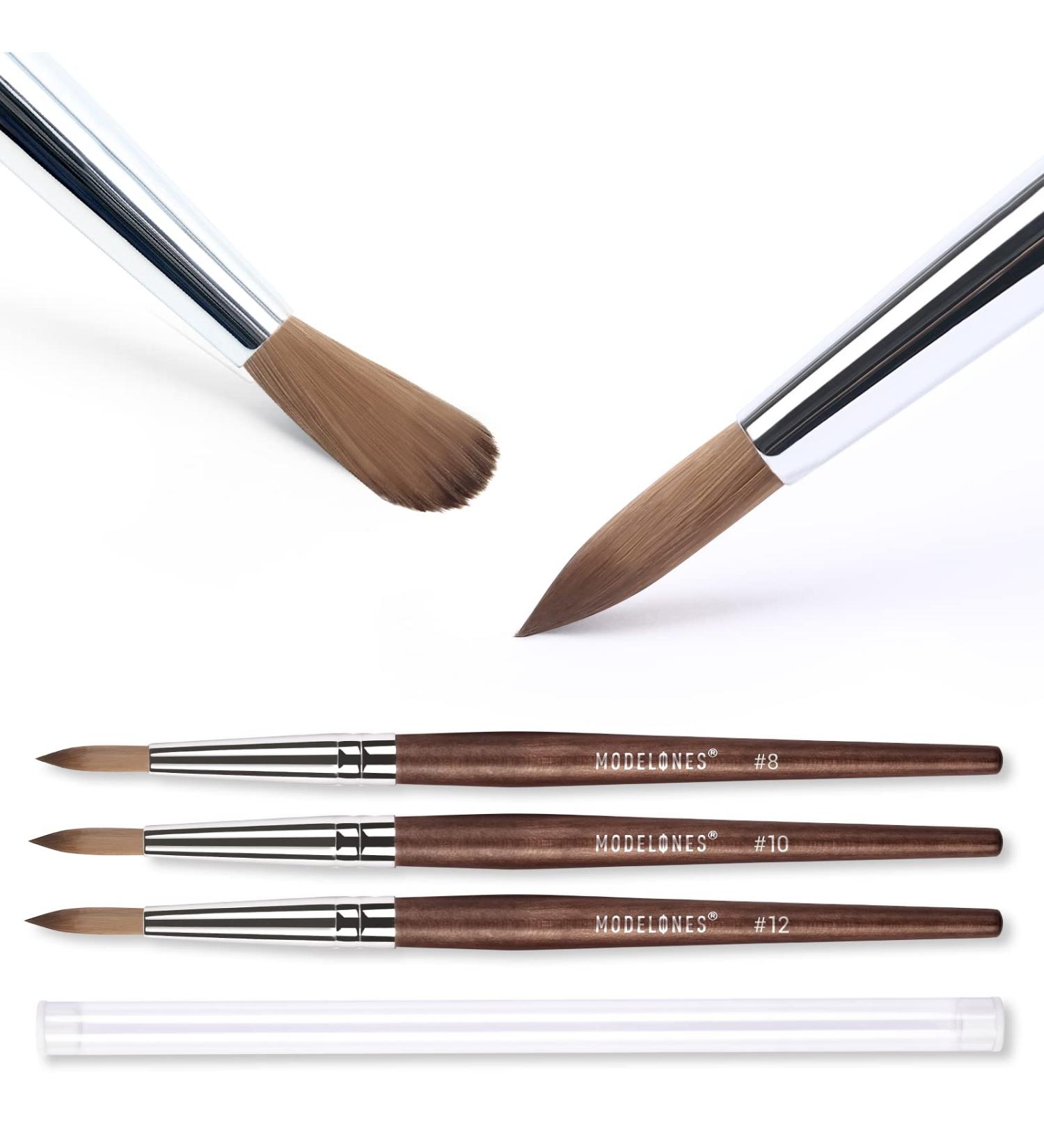 Modelones 3pcs Kolinsky Acrylic Nail Brush Set - Sizes 8/10/12 | For Acrylic Powder, Nail Extensions, 3D Nail Carving | Round Shaped Brushes with Wooden Handle - Buy Online on GoSupps.com