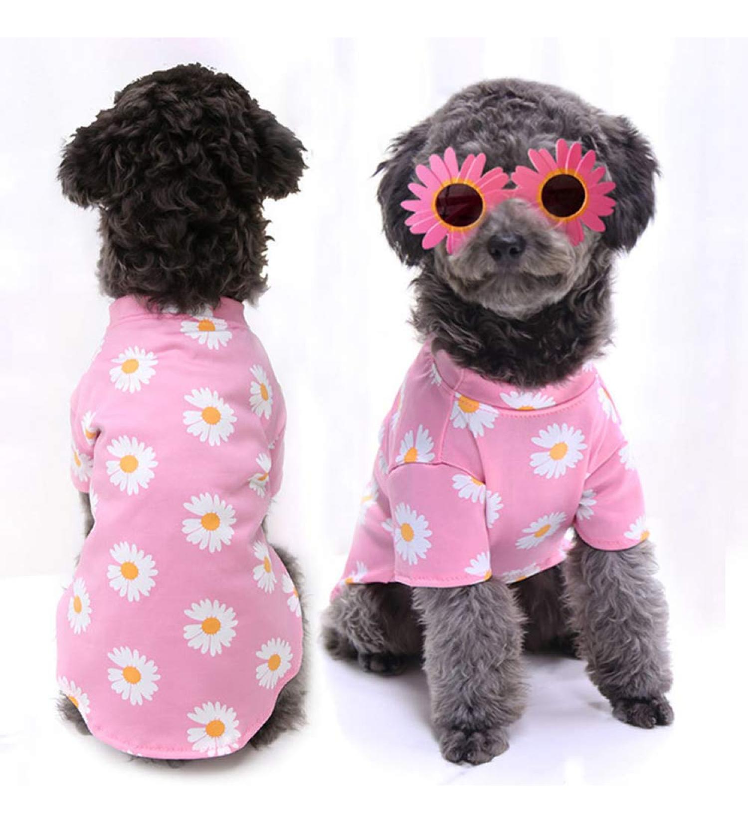 WEYATO Dog Shirt Flowers Summer Cool Beach Cotton Vest for Dogs Cats - Adorable Pink Small Pet Apparel - Buy Online on GoSupps.com