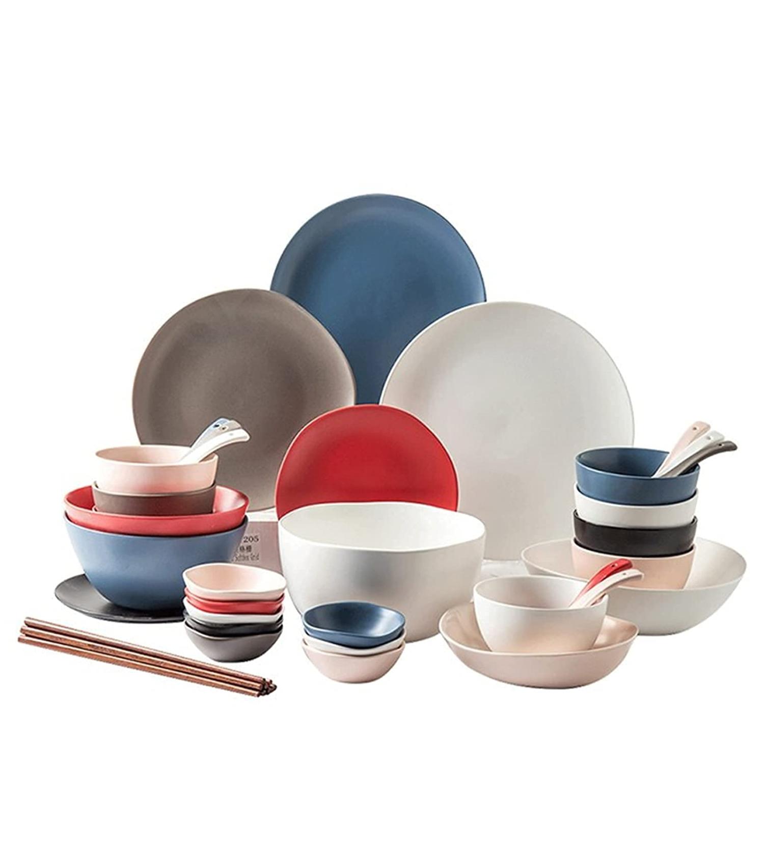42 Pieces-Porcelain Dinnerware Set Service for 6/8modern Kitchen Dinnerware Set Complete Porcelain Combination -Include Plates Bowl Sets-for Home Fruit Salad Snack Et - Buy Online on GoSupps.com