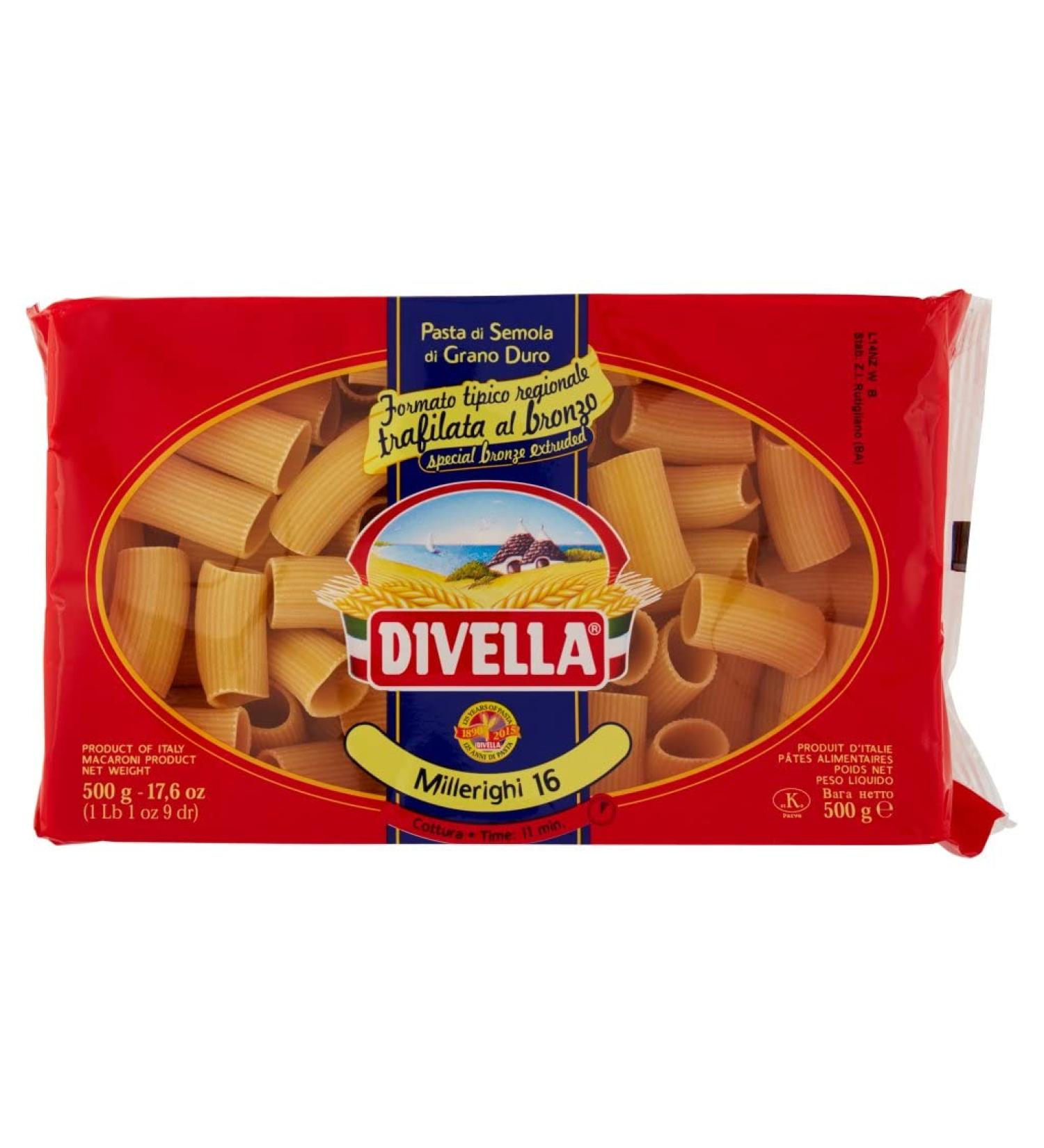  Italian Gourmet E.R. Divella Millerighi N. 16 Pack of 12 durum wheat semolina pasta 500 g + Italian Gourmet Polpa di Pomodoro 400 g - Buy Online on GoSupps.com