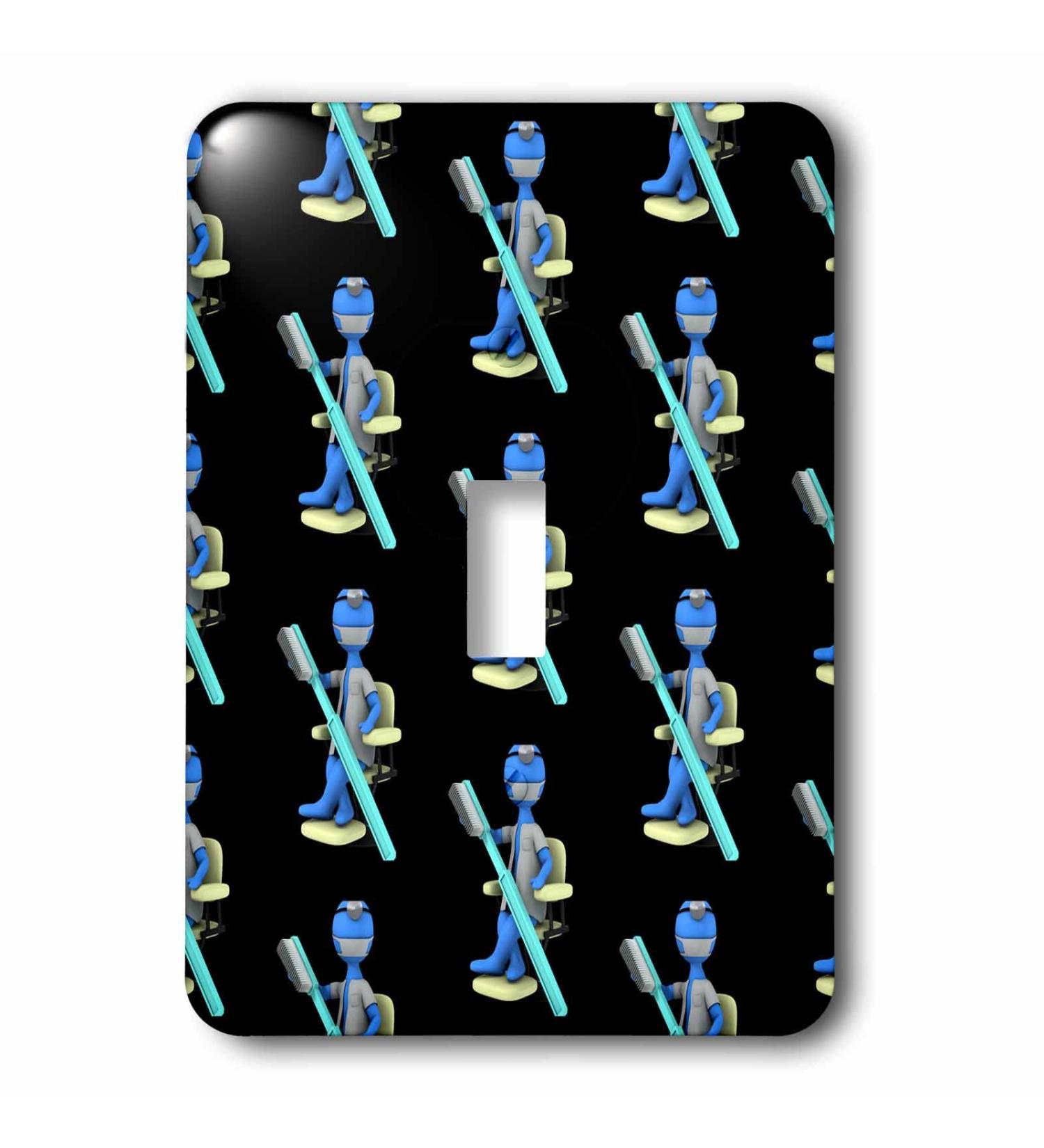 3dRose Cute dental design of a dentist with a large toothbrush. - Light Switch Covers (lsp_352862_1)