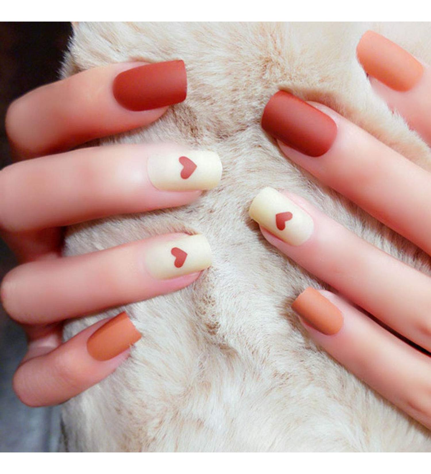 Sethexy 24-Piece Heart-Shaped Medium Full Cover Art Fake Nails for Women & Girls - Colorful Square Design - Buy Online on GoSupps.com