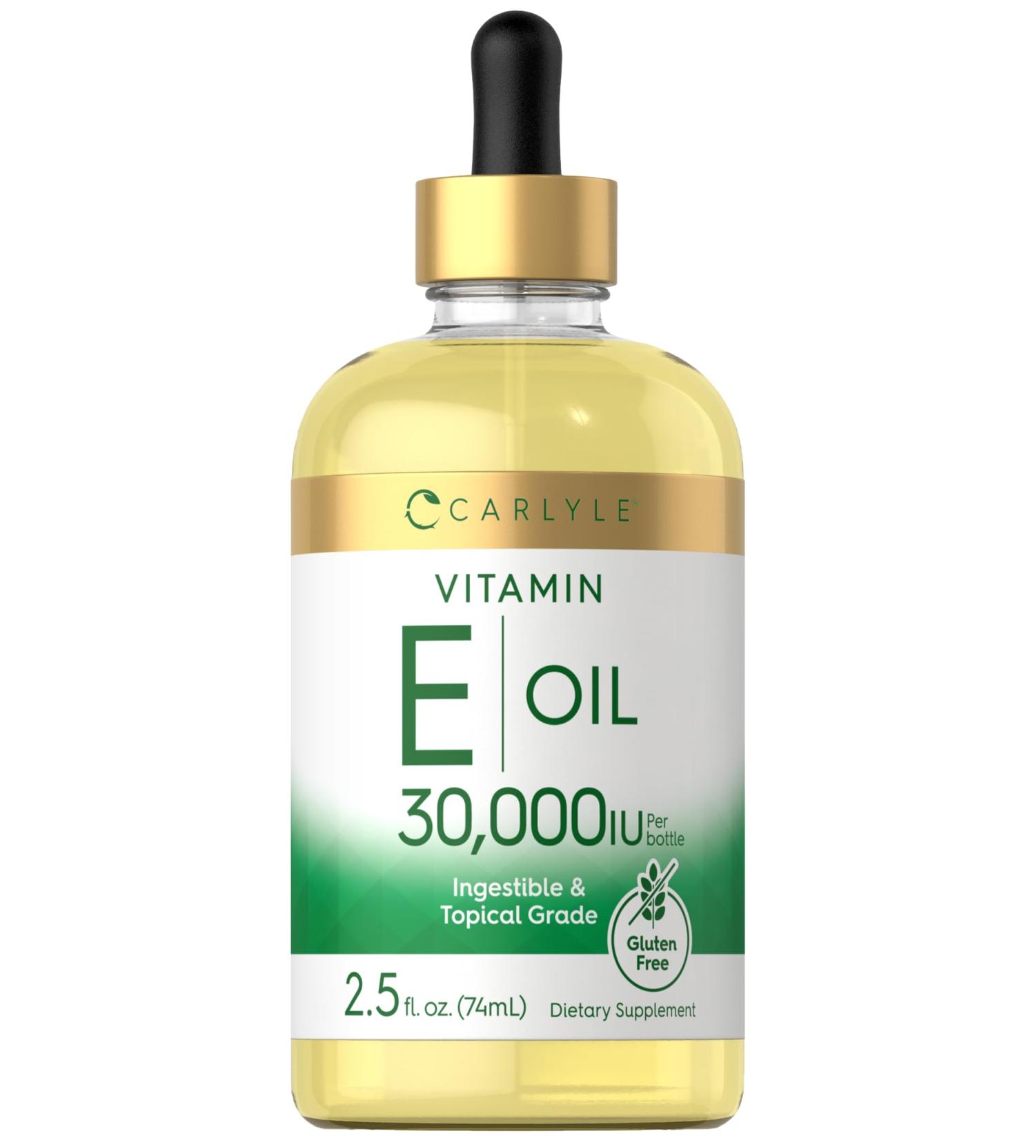 Carlyle Vitamin E Oil | 30 000 IU | 2.5 fl oz | Ingestible & Topical Grade | Moisturizing for Skin | Vegetarian Non-GMO Gluten Free Supplement - Buy Online on GoSupps.com
