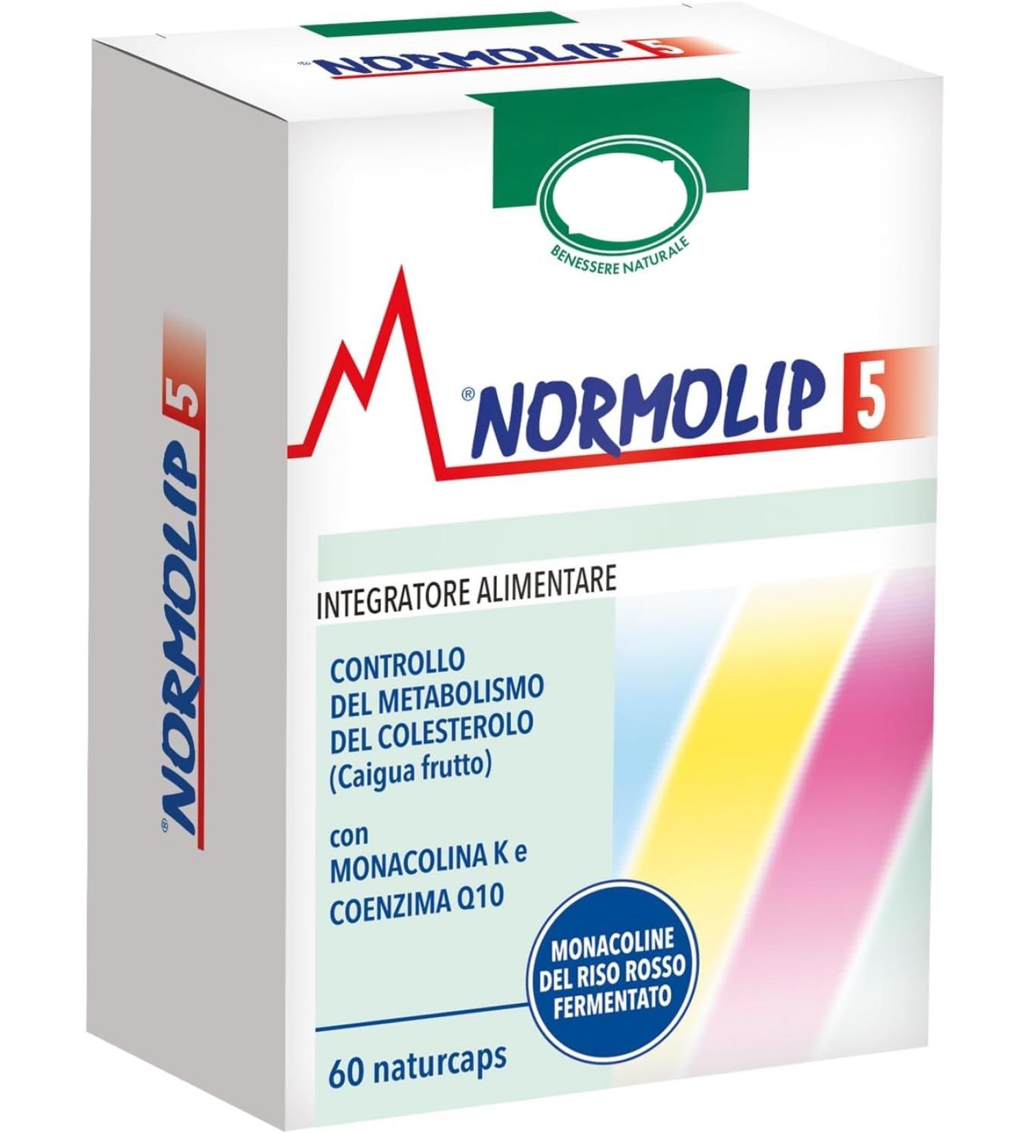 Normolip 5 Food Additive Based on Fermented Red Rice & Kaigua Cholesterol Support Gluten Free Vegan 60 Capsules Naturcaps