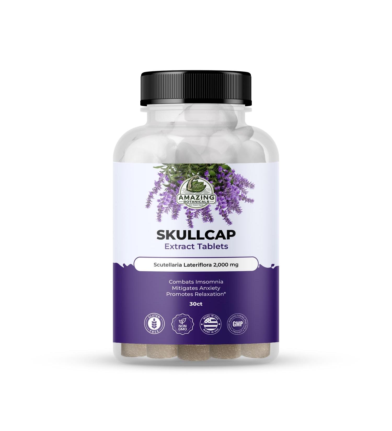 Amazing Botanicals Skullcap 10X Extract Tablets 2,000 mg - High Potency Herbal Supplement for Relaxation and Wellness - 30 Tablets - Buy Online on GoSupps.com