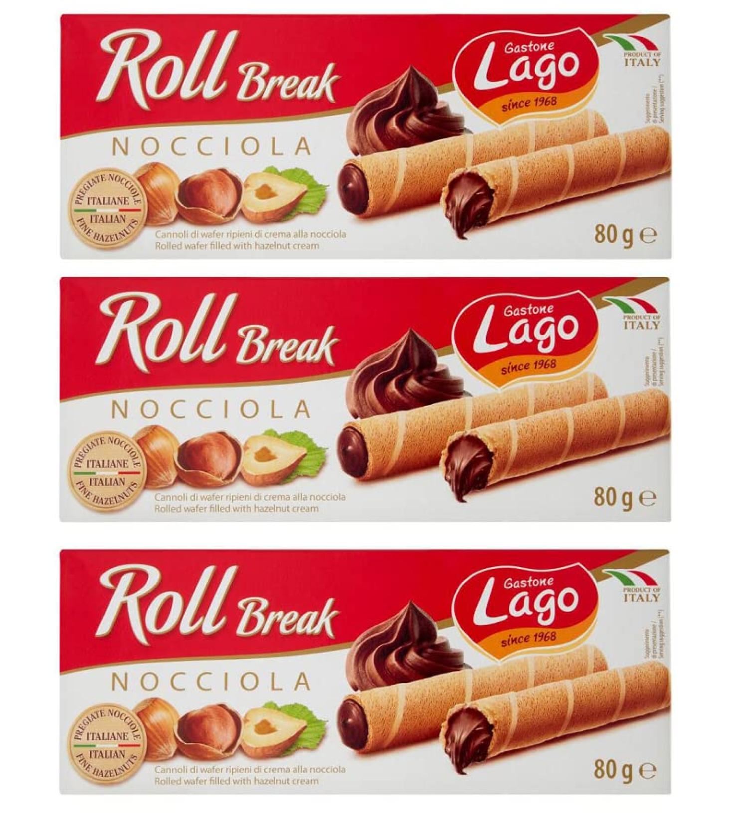  Italian Gourmet E.R. Gastone Lago Roll Break Nocciola Set of 3 waffle pads filled with hazelnut cream 80 g - Buy Online on GoSupps.com