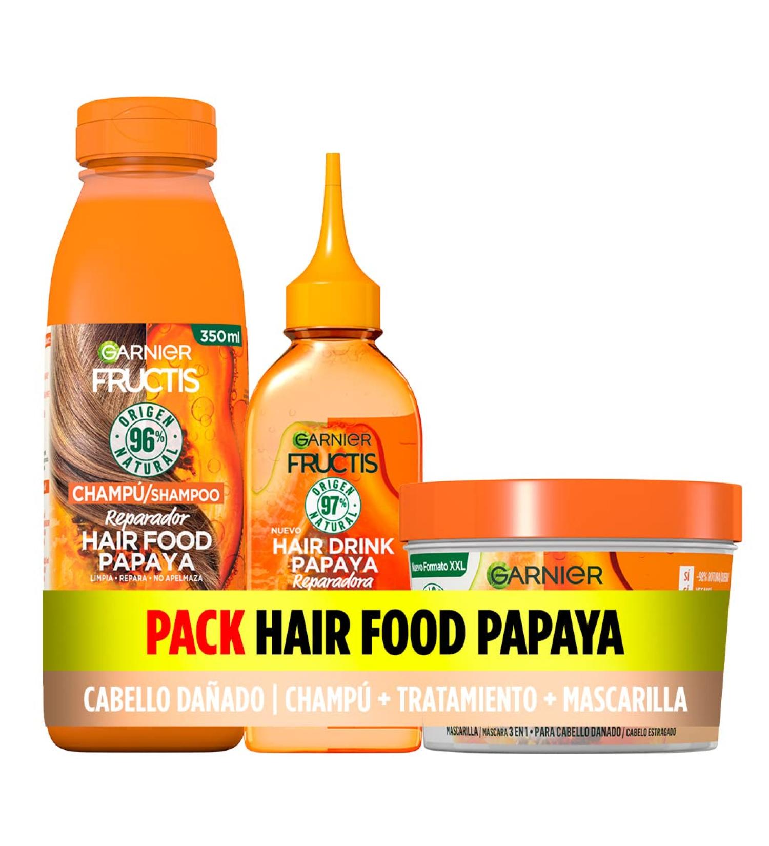  Garnier Garnier Fructis Shampoo + Hair Treatment Drink + Mask for Damaged Hair with Clean Repairing Papaya 3-Piece Set - Buy Online on GoSupps.com