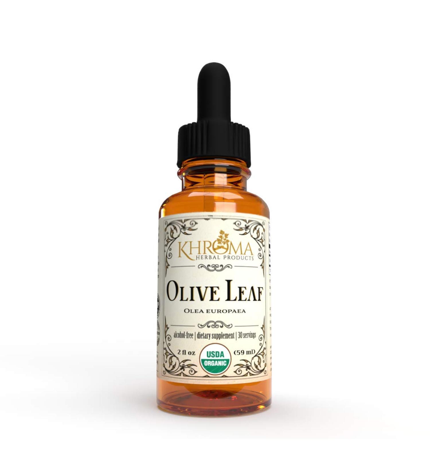 Organic Olive Leaf Liquid Extract - 2 oz Glass Bottle - 30 Servings | Khroma Herbal Products - Buy Online on GoSupps.com