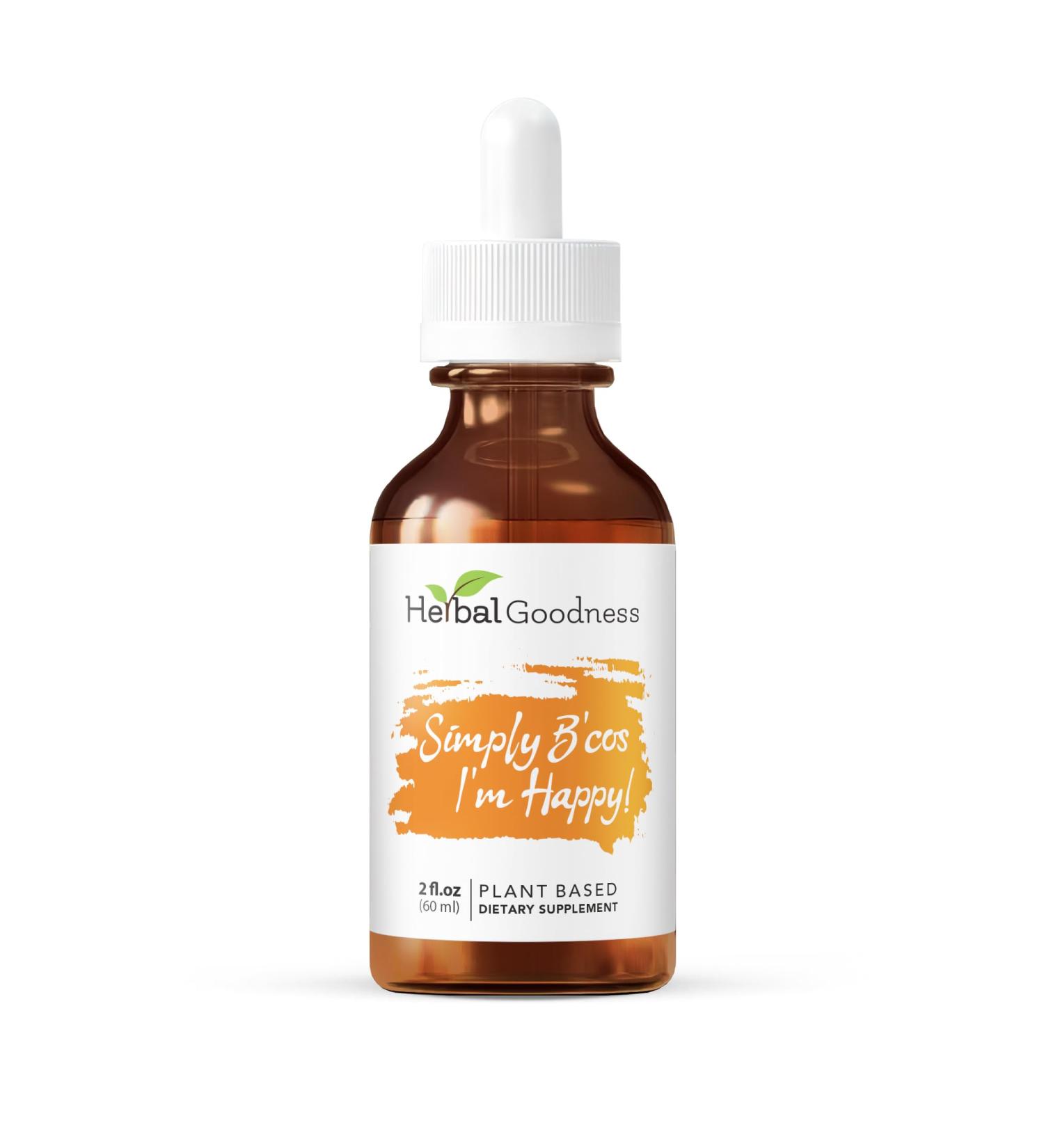 Herbal Goodness Simply B'cos I'm Happy! Mood & Stress Support Supplements for Men & Women | Mixed with Ashwagandha Organic Graviola St. John's Wort 2oz