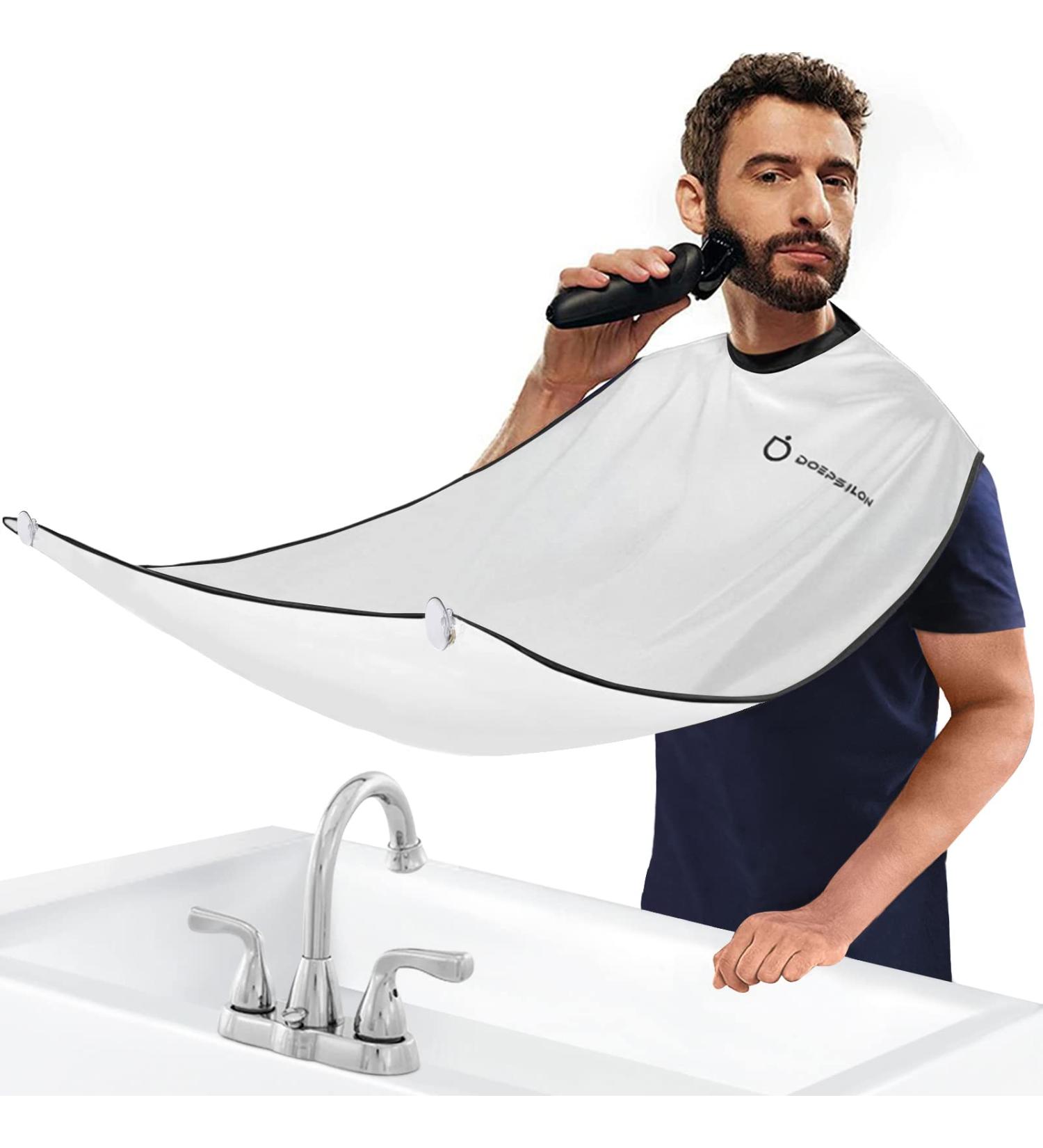 Beard Bib Apron for Men - Hair Clippings Catcher for Shaving and Trimming - Grooming Gift with Suction Cups - White - Buy Online on GoSupps.com