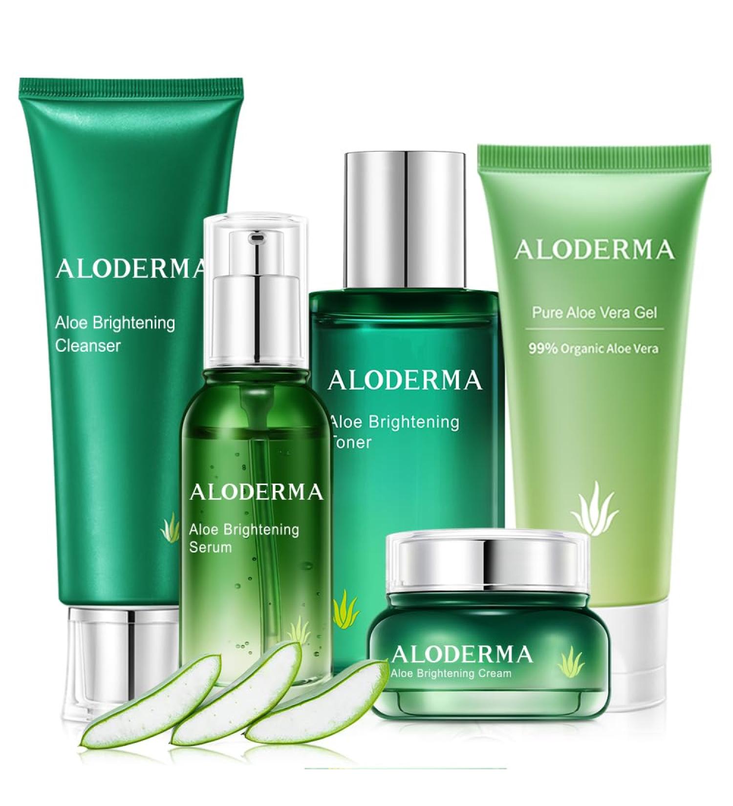 Aloderma Signature Aloe Brightening Set - 6 Pieces - Gel x2pcs Cleanser Toner Serum Cream - Buy Online on GoSupps.com