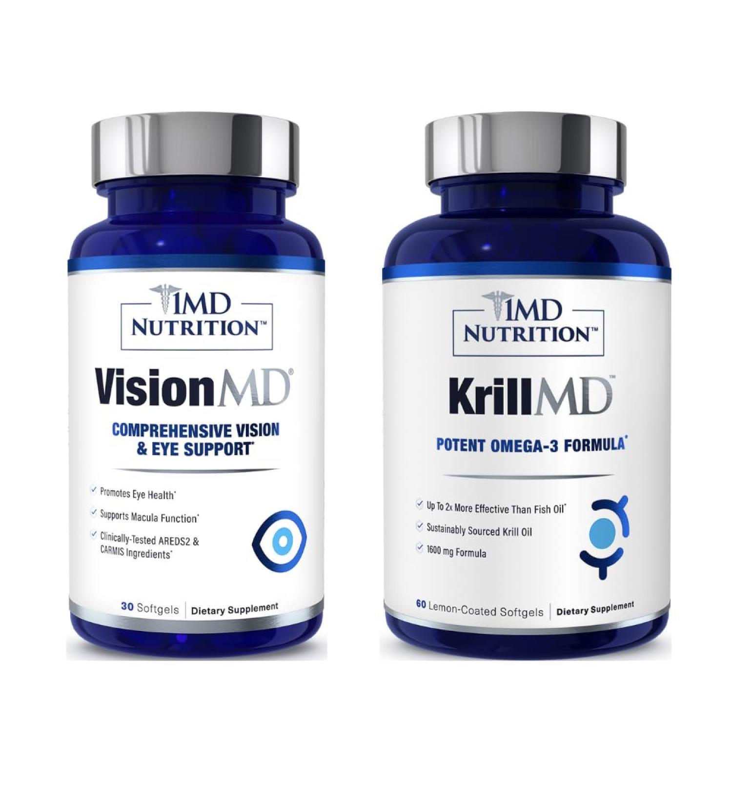 1MD Nutrition VisionMD & KrillMD with Antarctic Krill Oil Omega 3 and Vision Support - Astaxanthin EPA DHA OptiLut Lutein Zeaxanthin - Buy Online on GoSupps.com