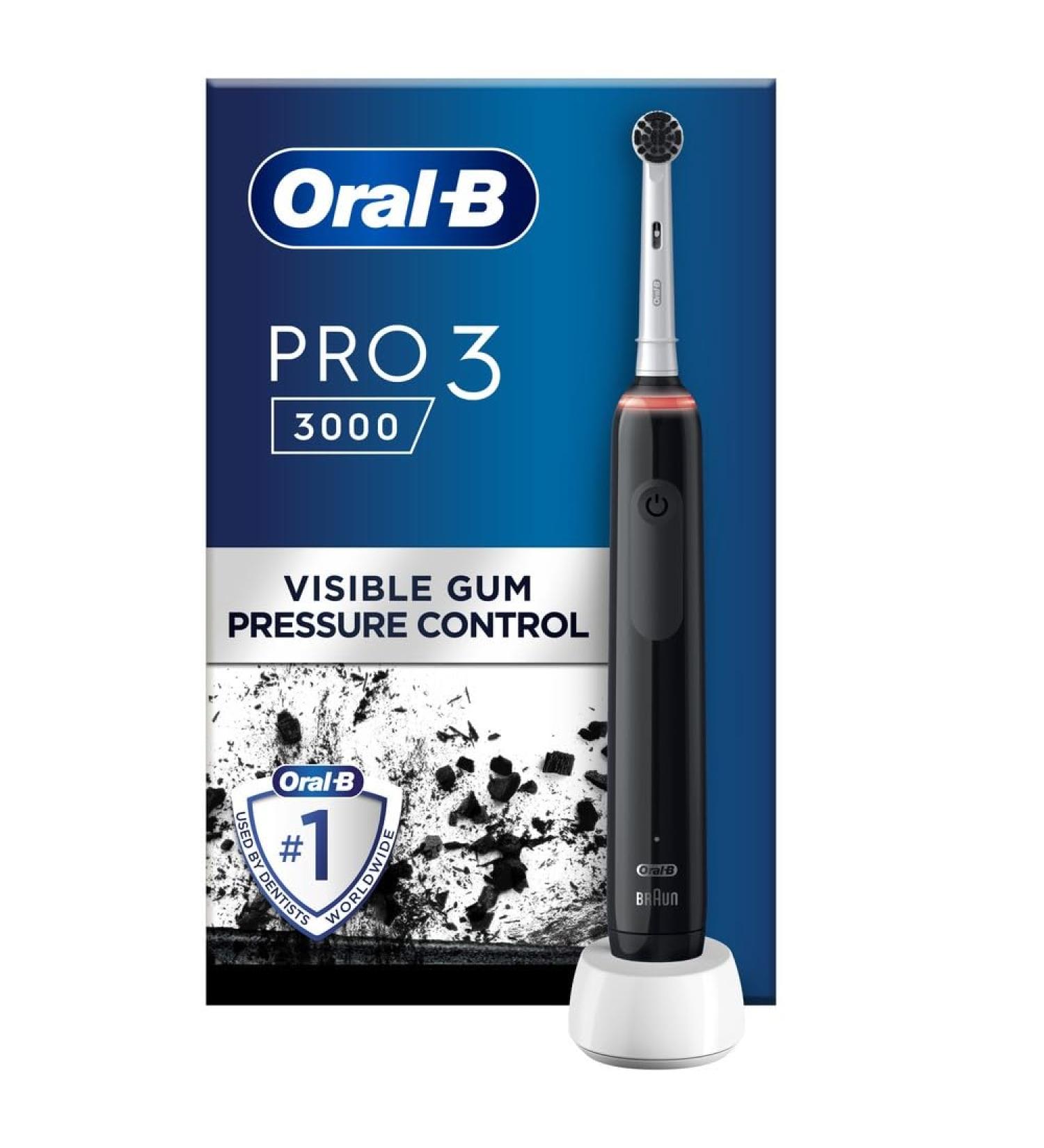 Oral-B Pro 3 Electric Toothbrush with Charcoal Infused Bristles | 3 Modes Teeth Whitening | Christmas Gift for Him/Her | 2 Pin UK Plug | 3000 Black - Buy Online on GoSupps.com