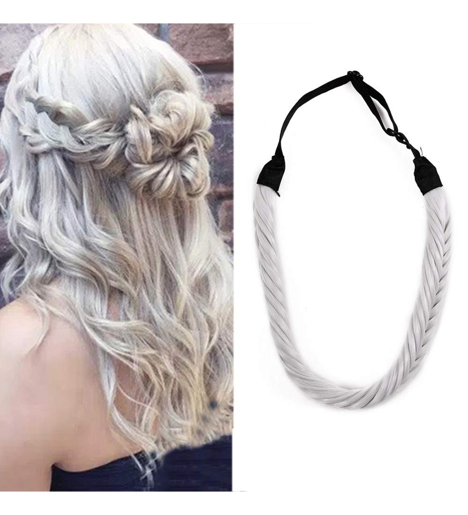Synthetic Hair Plaited Headband Fishtail Elastic Hair Band Braid Headwear Hair Scrunchie Headband For Girls Women Accessories Fluffy Silver Grey - Buy Online on GoSupps.com
