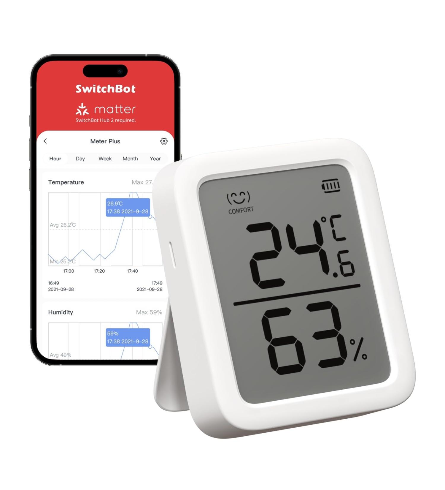 SWITCHBOT Bluetooth Thermometer Hygrometer - Digital Temperature & Moisture Sensor with App Data Storage & Dew Point Monitoring - Buy Online on GoSupps.com
