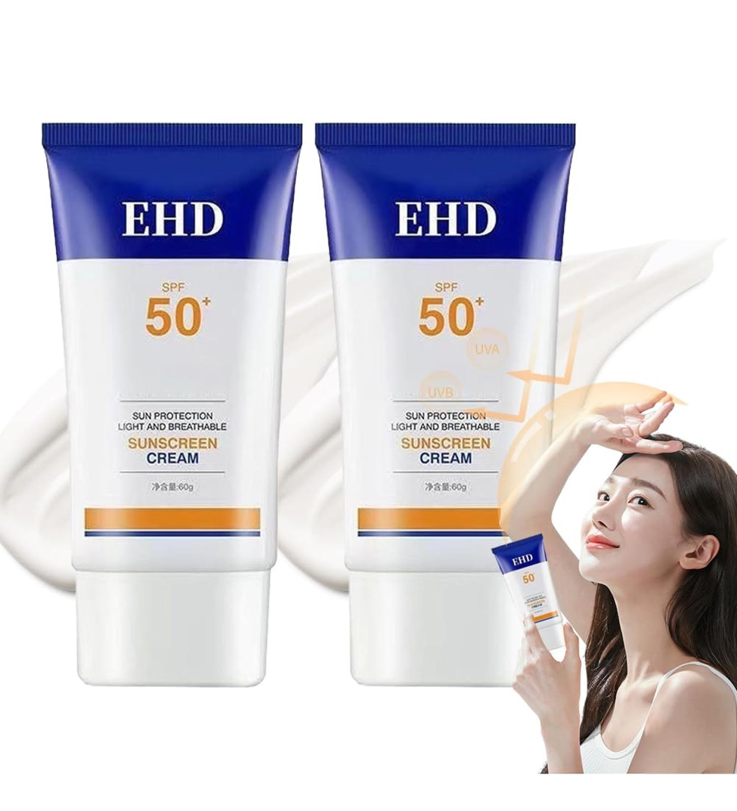Ehd Sunscreen Ehd Face Sunscreen SPF50+ Facial Sunscreen Moisturizer Dry and Non-sticky Ehd Sunscreen Cream for Skin Care Ehd Waterproof Sun Cream for Women (2 Pcs) - Buy Online on GoSupps.com